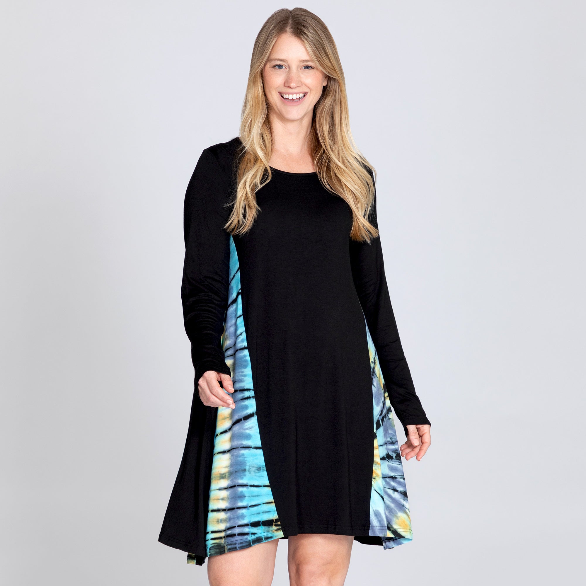 Premium Long Sleeve Tie-Dye Panel Dress - Fair-Trade Elegance