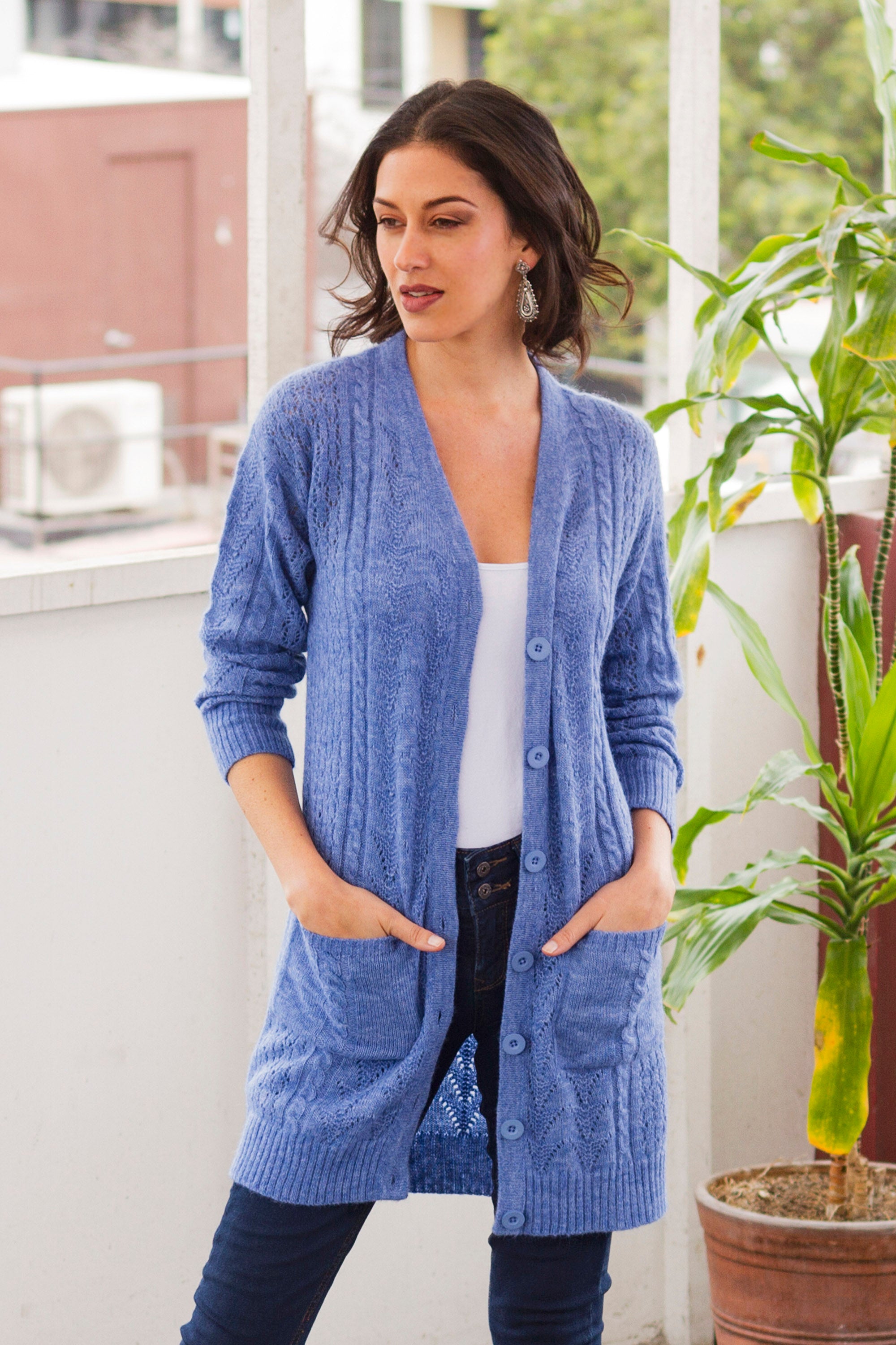 Premium Blue Baby Alpaca Blend Cardigan – Ultimate Comfort & Style