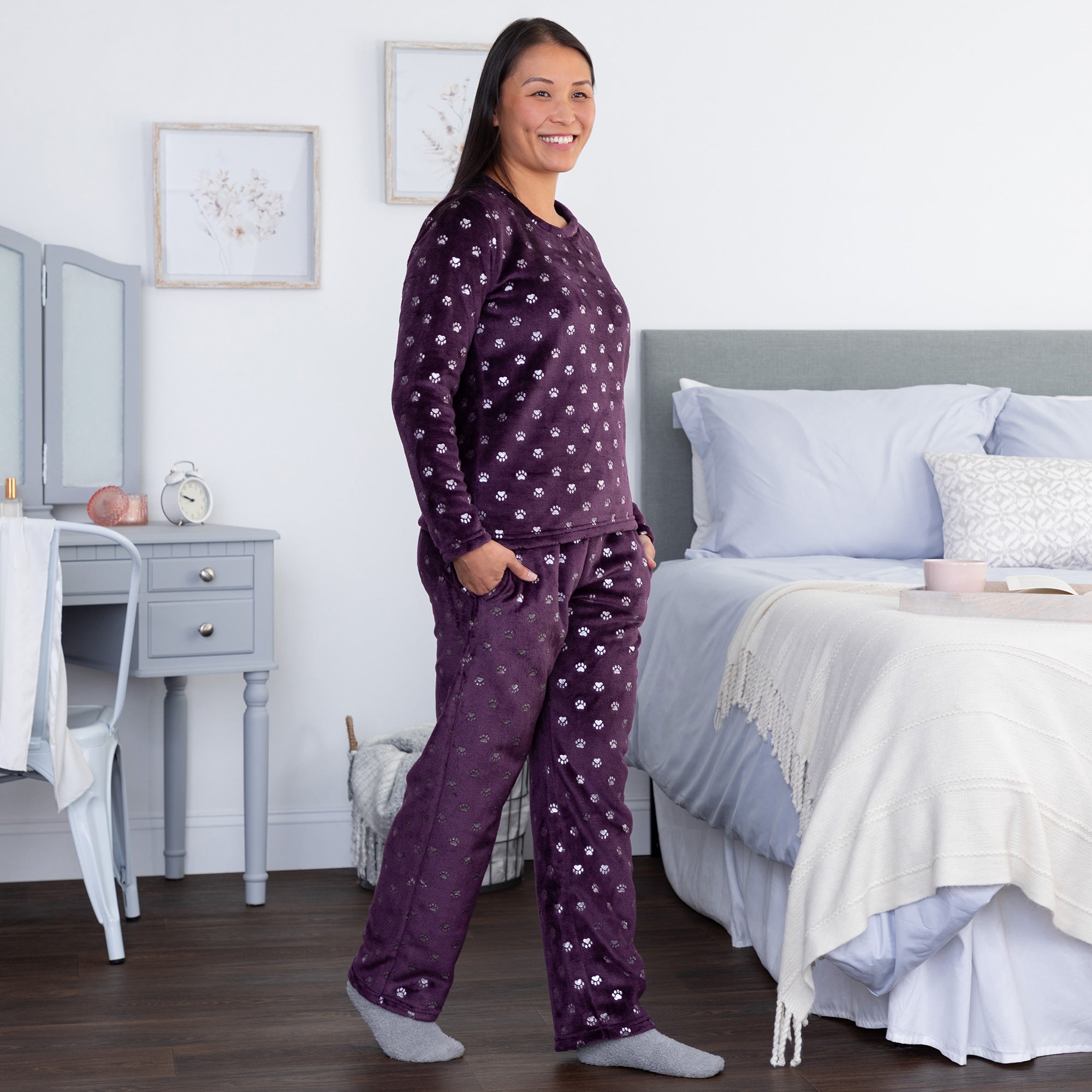 Premium Regal Silver Paws Plush Fleece Pajama Set