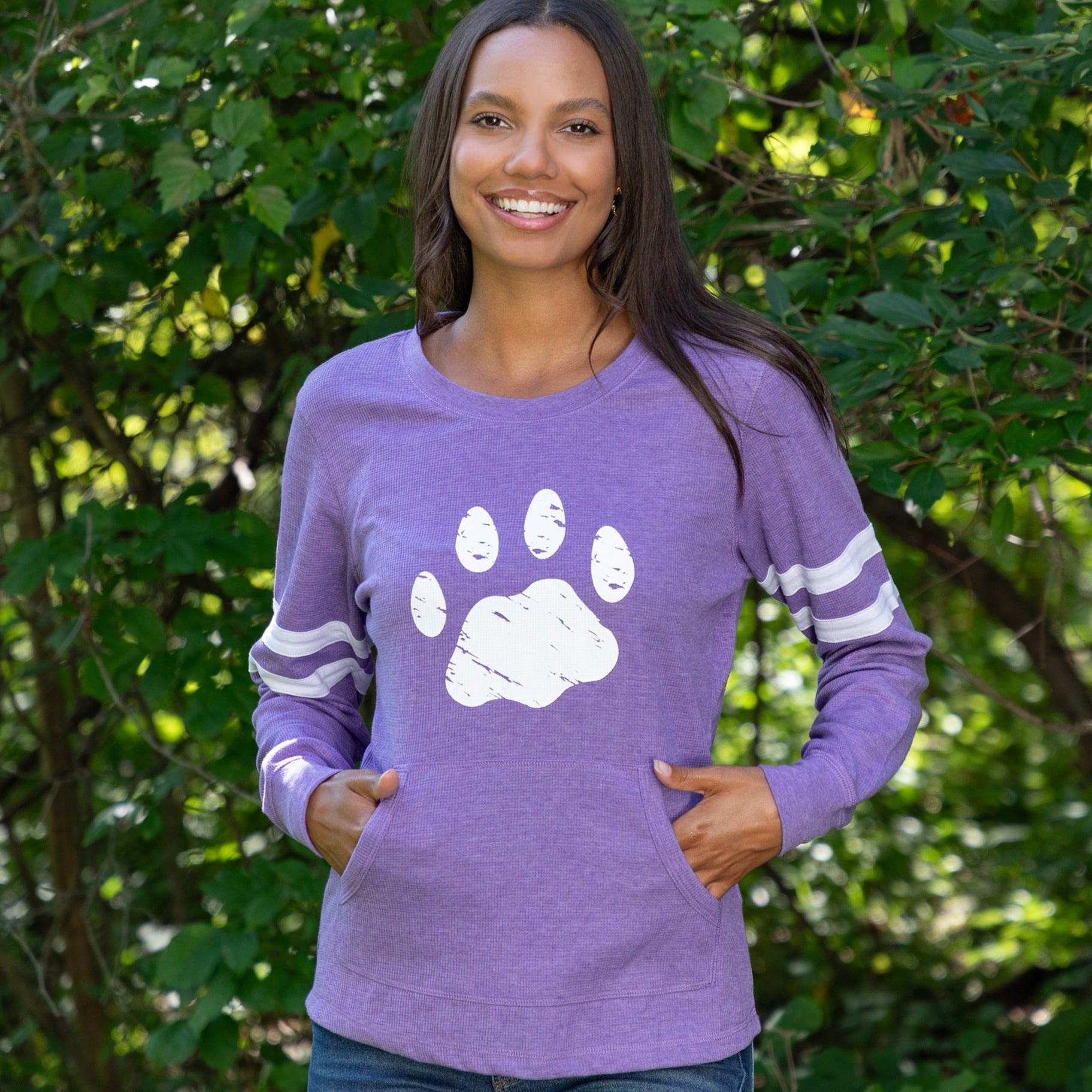 Premium Paw Stripe Thermal Long Sleeve Top - Ultimate Comfort for Pet Lovers