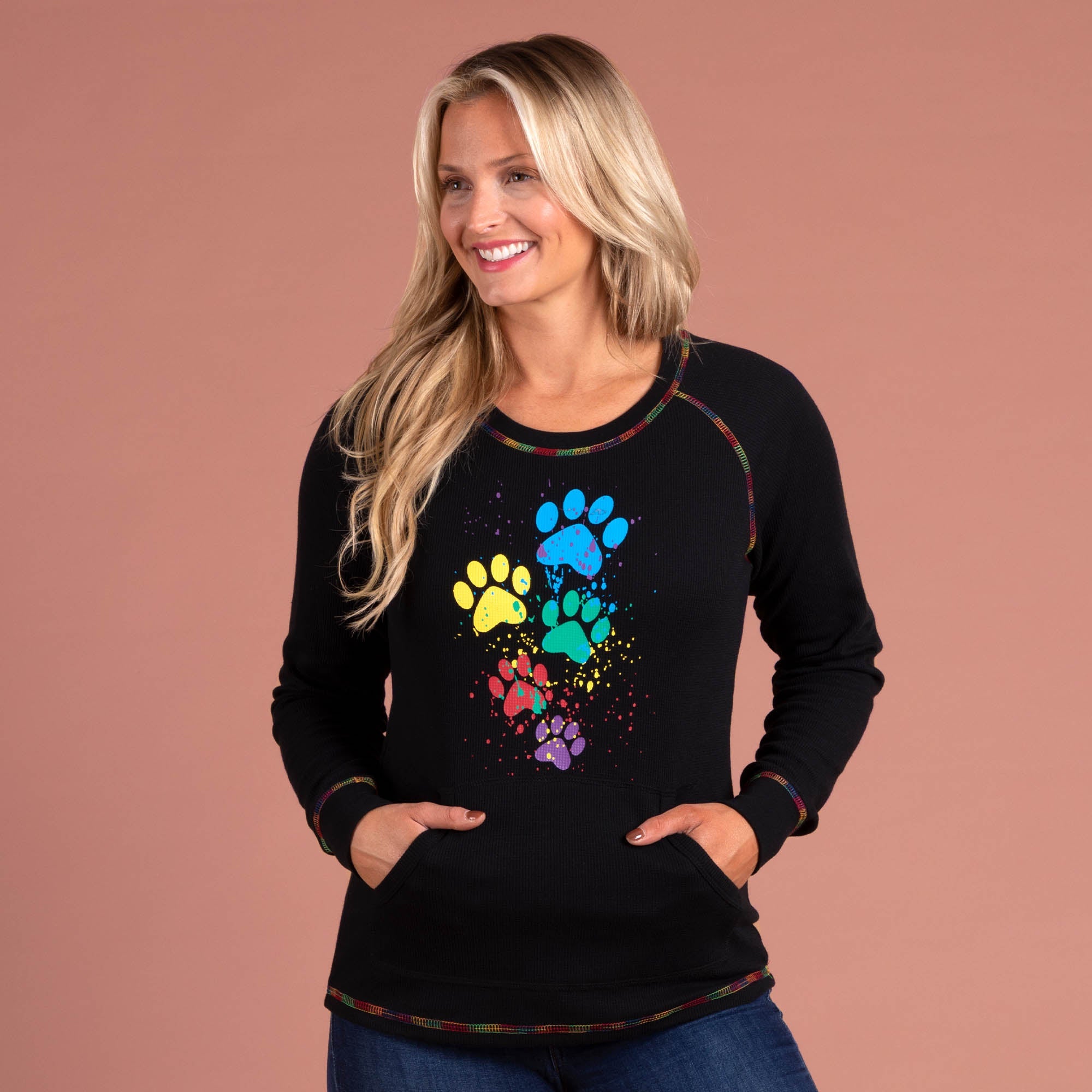 Premium Paint & Paws Rainbow Stitch Thermal Top - Ultimate Comfort for Cool Weather