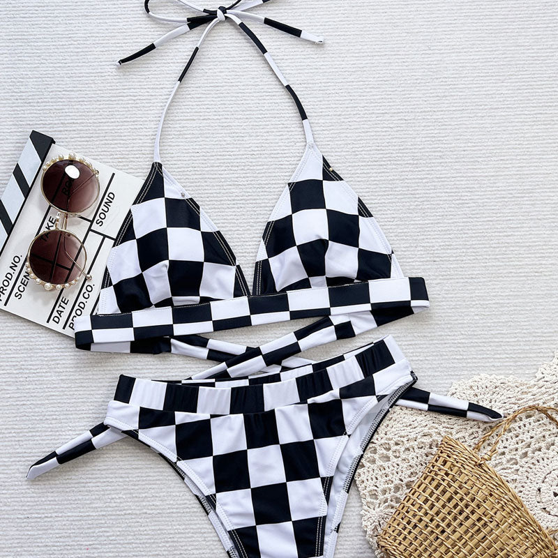 Premium Retro Gingham High-Leg Bikini Set - Ultimate Summer Style