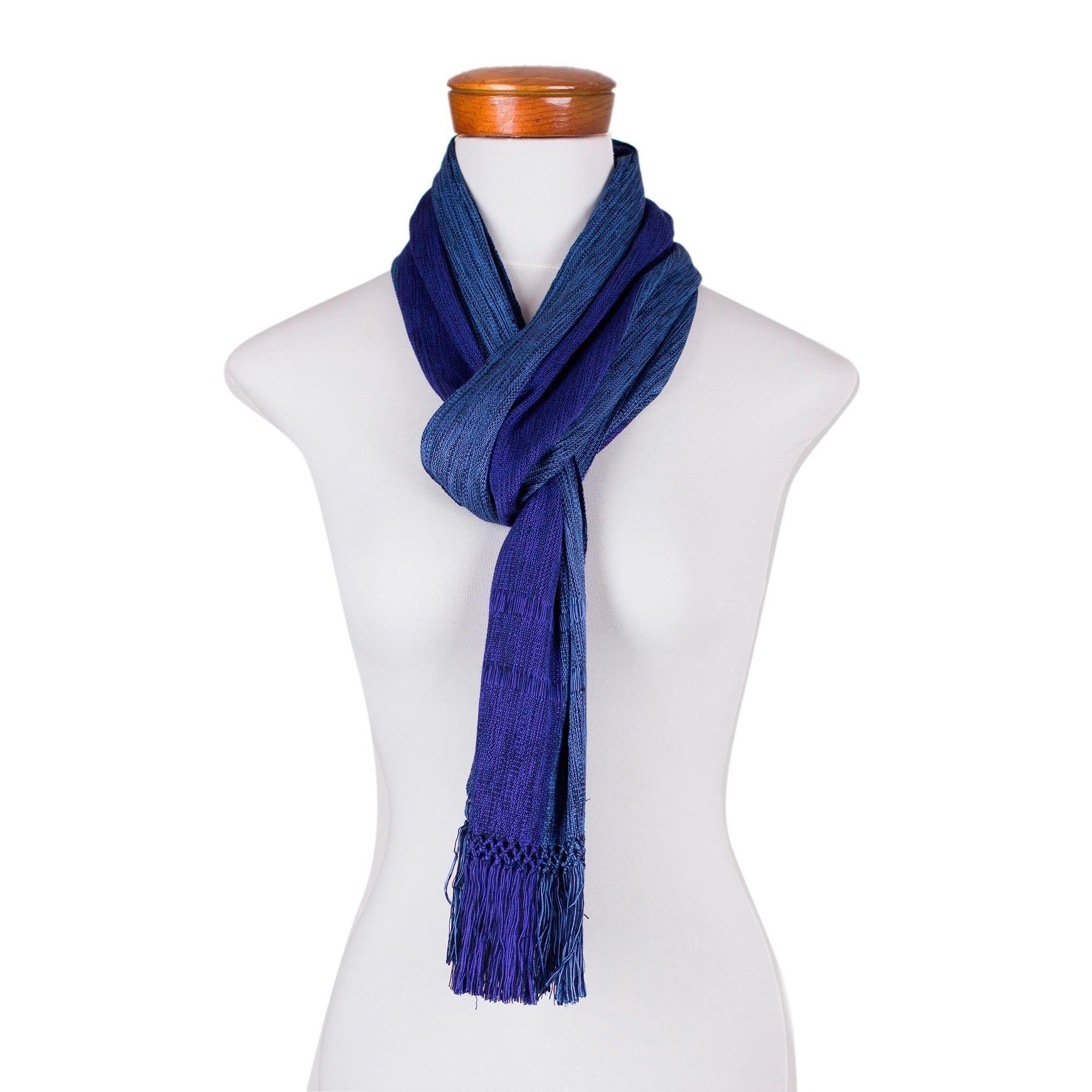 Premium Loom-Woven Blue Striped Rayon Scarf - Inspired by November Skies