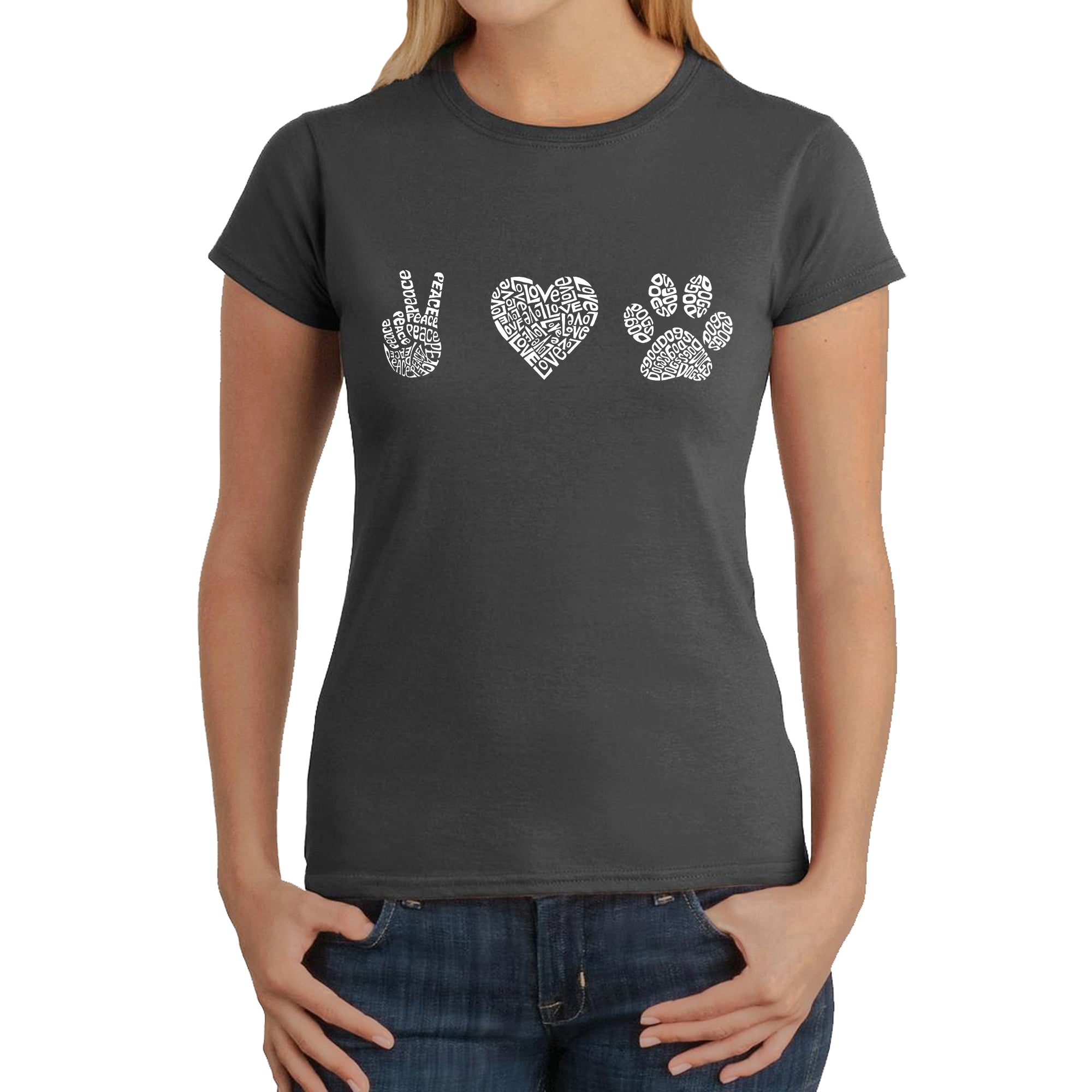 Premium Peace Love Dogs Women's Word Art T-Shirt - Ultimate Dog Lover Tee