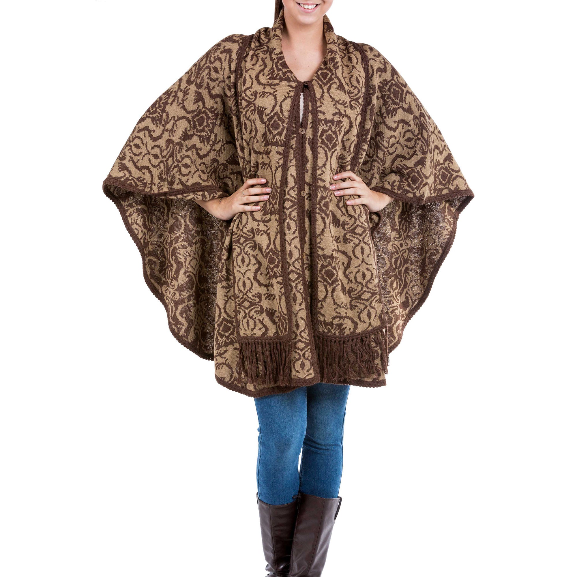 Premium Nazca Flora Alpaca Blend Ruana Poncho - Ultimate Style & Warmth