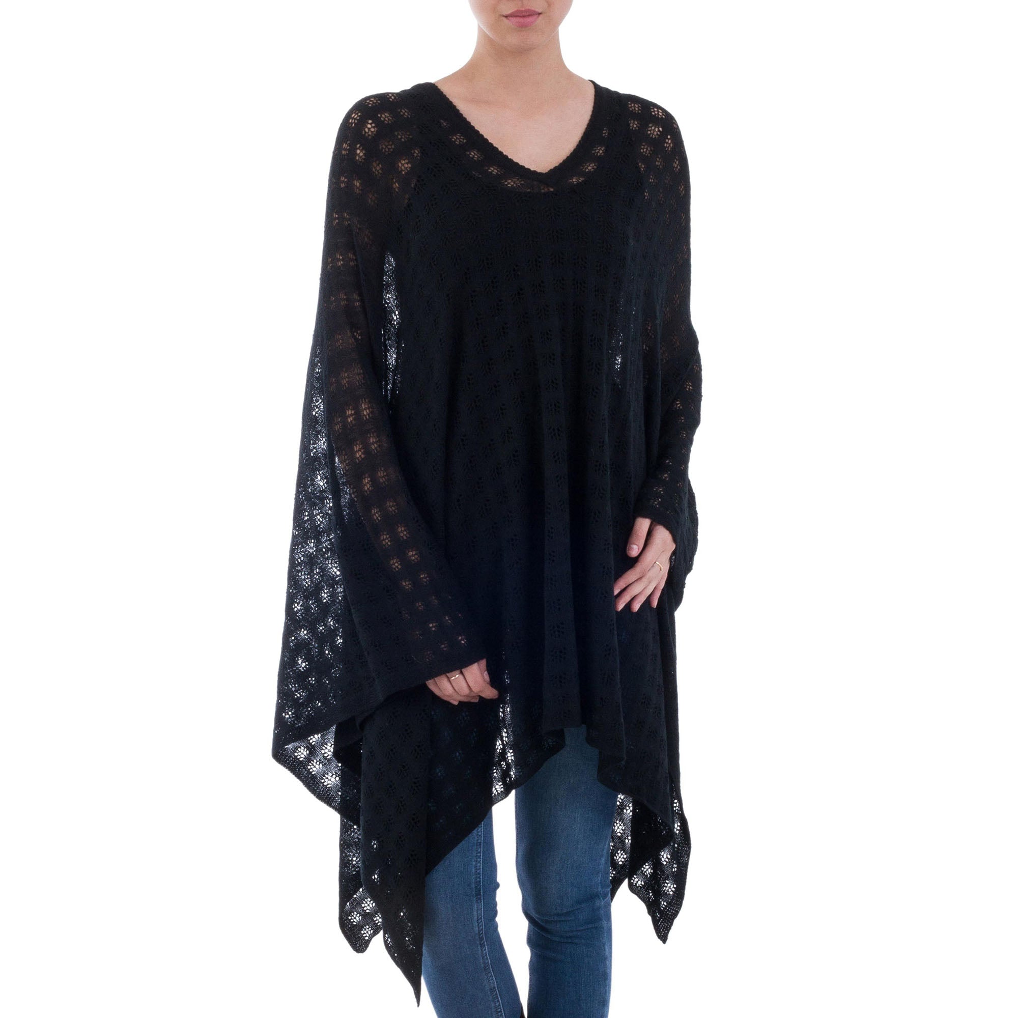 Premium Indigo Shadow Alpaca Poncho