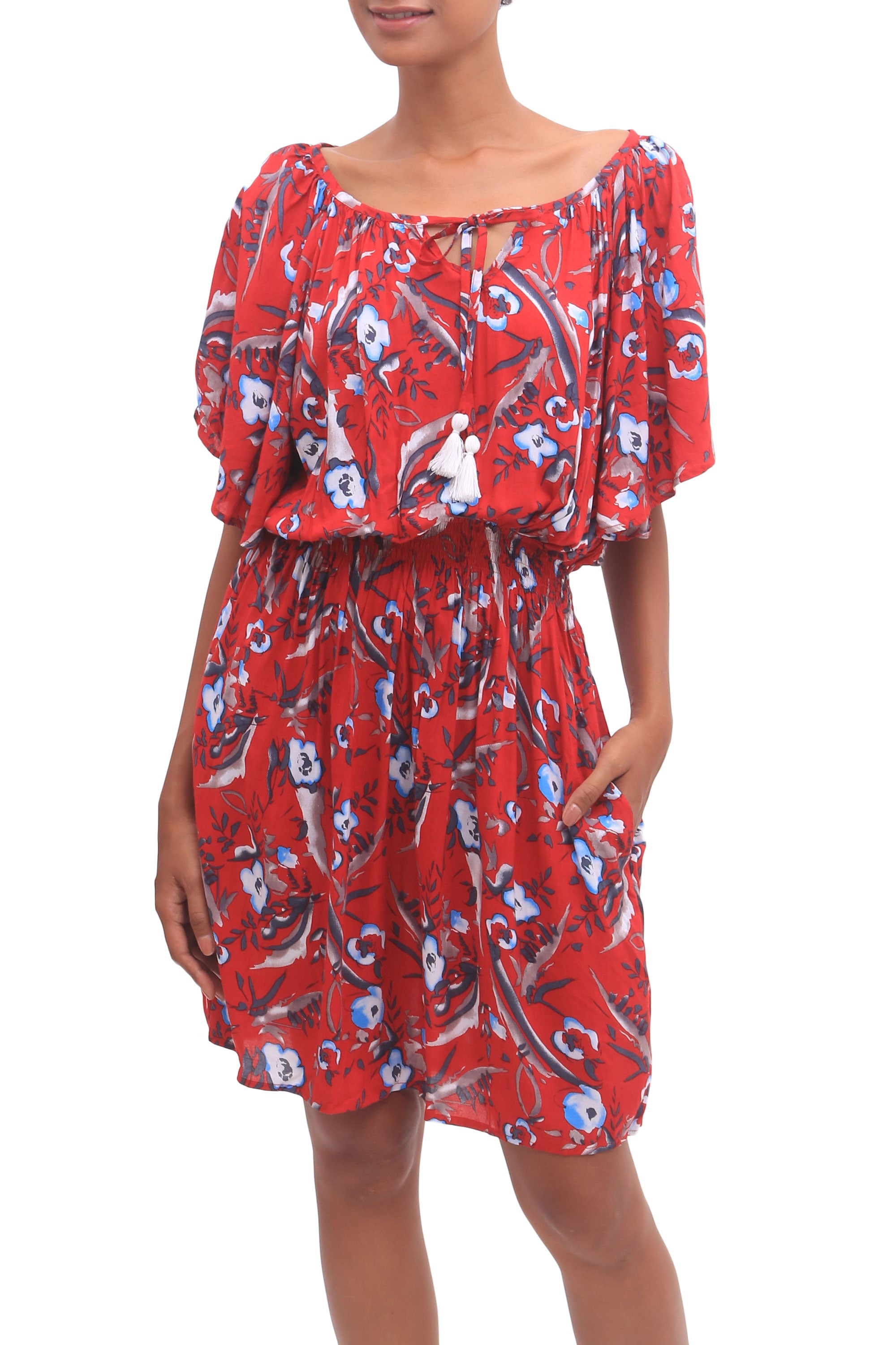 Premium Strawberry Floral Rayon Tunic Dress - Bali's Ultimate Summer Style