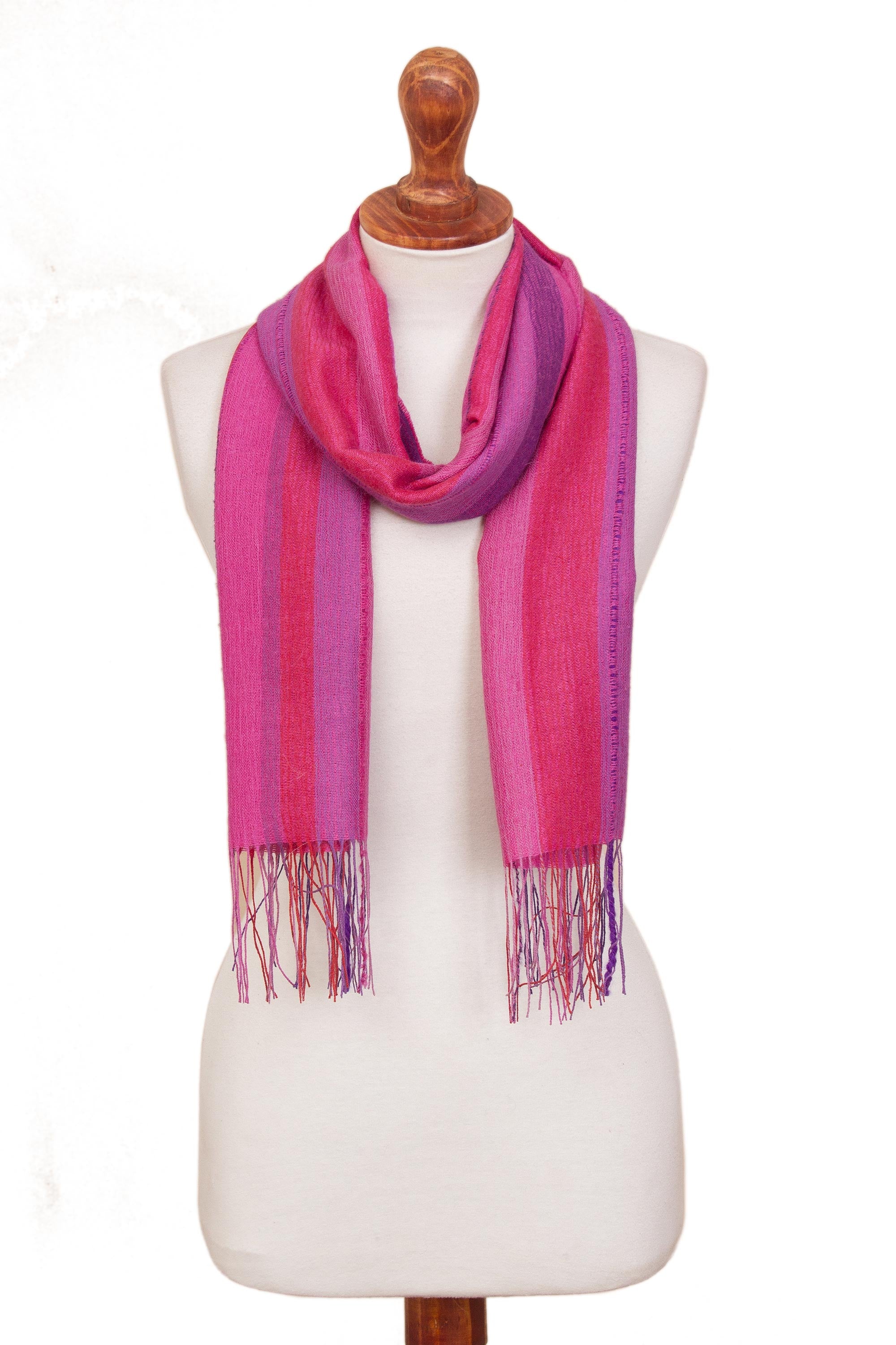 Premium Alpaca Scarf in Vibrant Pink & Purple - Handmade in Peru