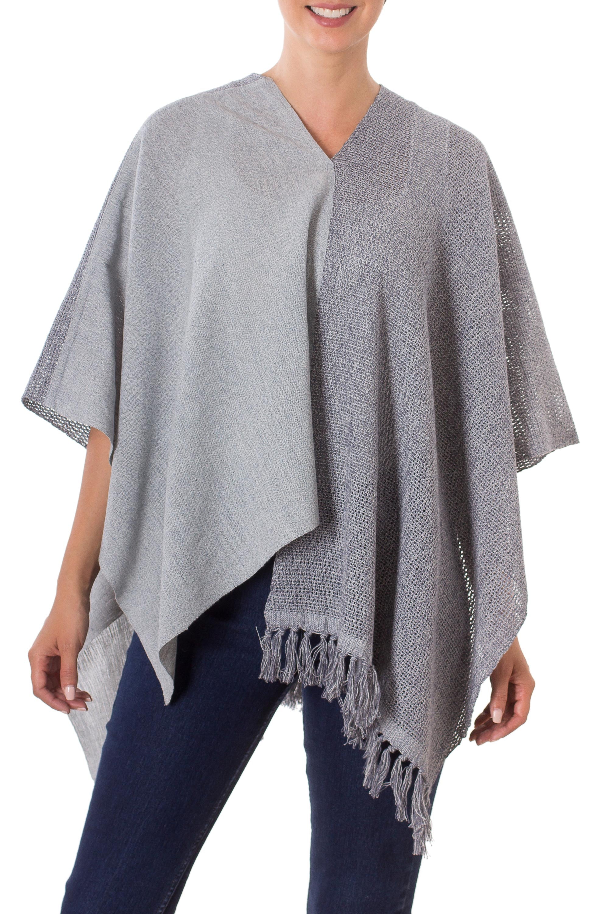 Premium Guatemalan Handwoven Poncho - Natural & Recycled Cotton