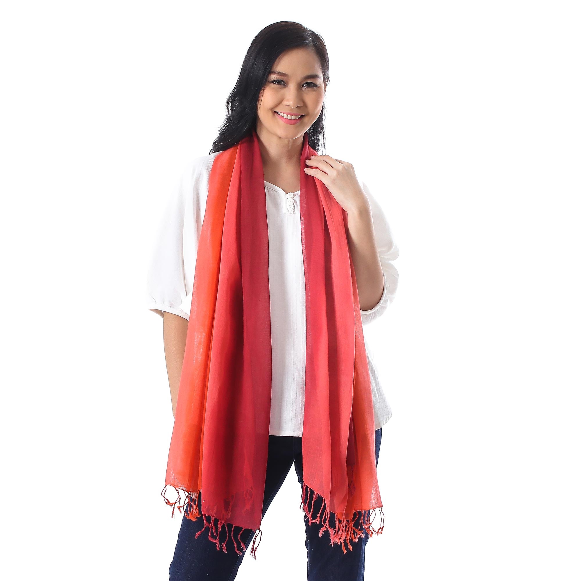 Premium Ombre Cotton Wrap Scarves Set - Red, Pink & Coral (Pair)