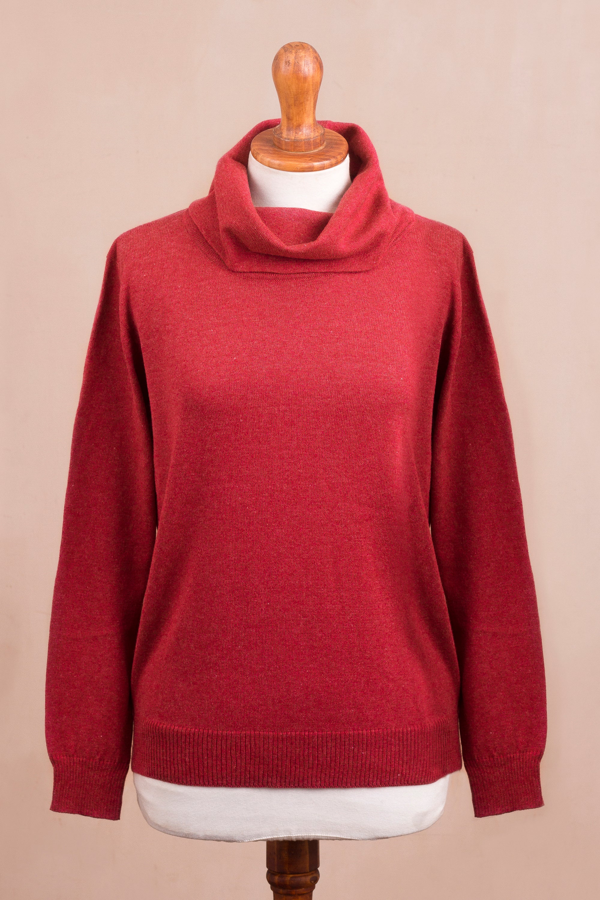 Premium Cerise Red Cotton Blend Pullover | Versatile & Artisan-Crafted