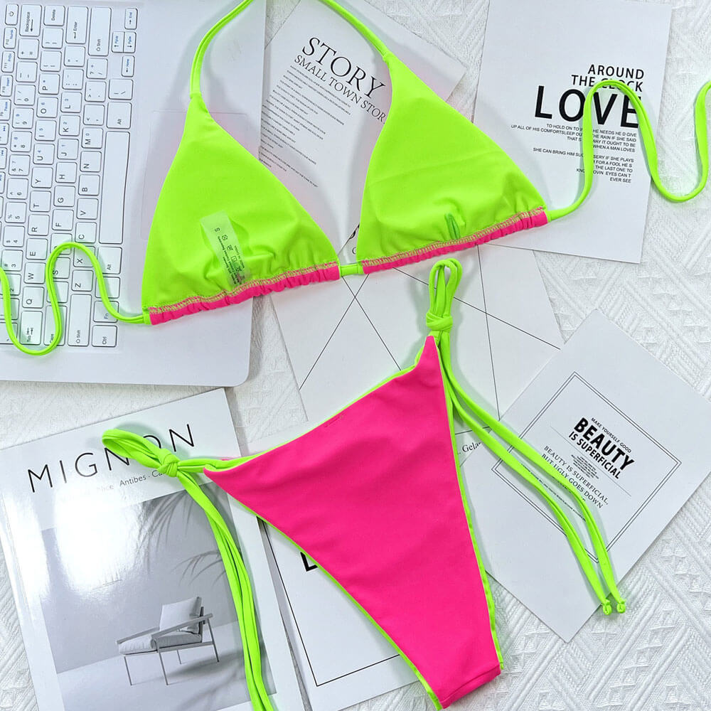 Ultimate Neon Edge Tie-String Brazilian Bikini Set