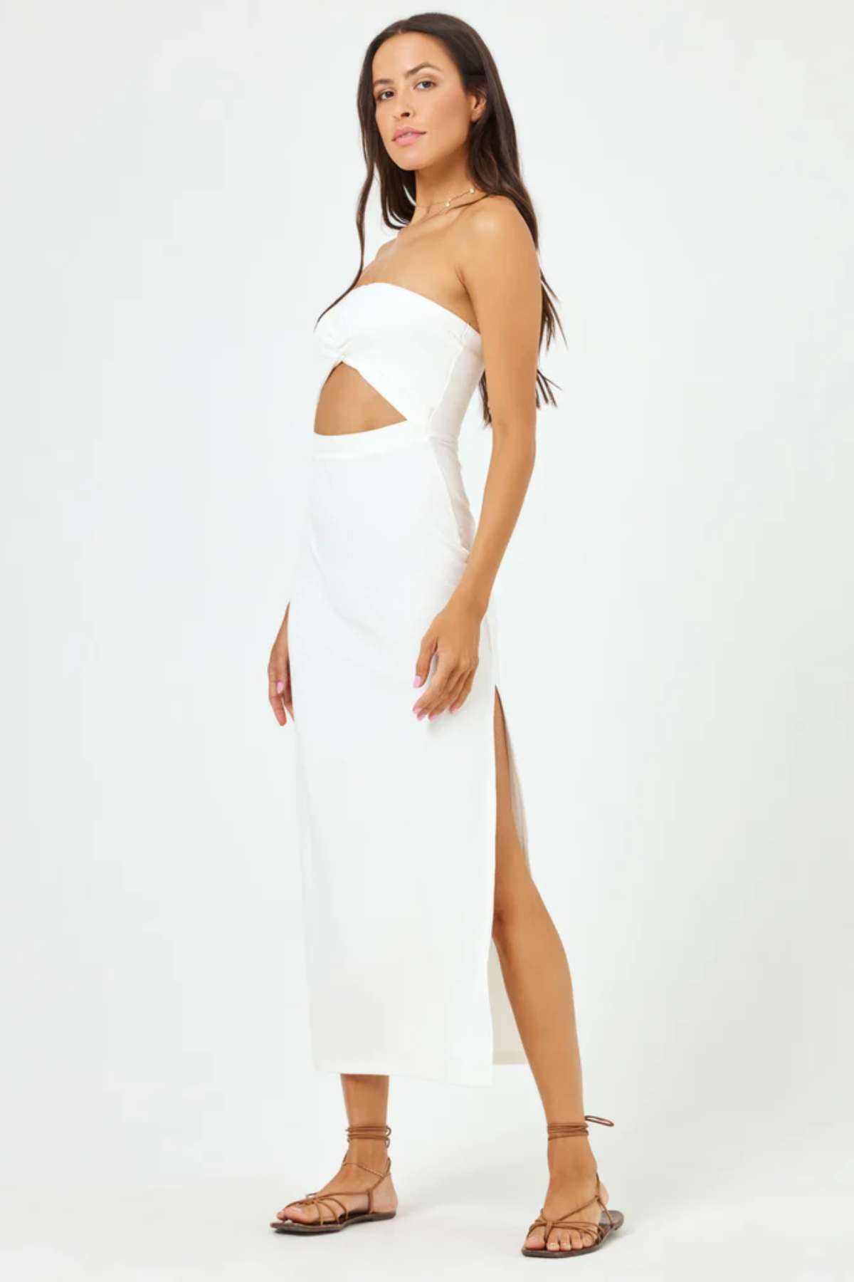 Premium Kierra Dress - Cream | Elegant Midi Dress with Cut-Out Detail