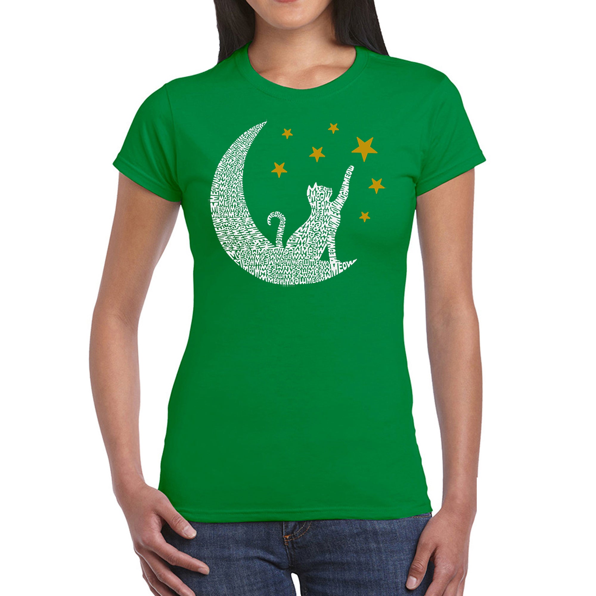 Premium Cat Moon - Women's Word Art T-Shirt | Unique & Stylish