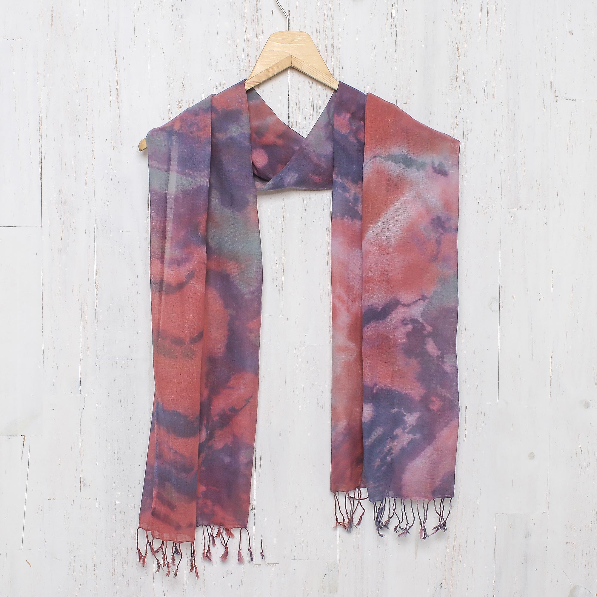 Premium Handcrafted Tie-Dye Cotton Scarf – Vibrant Pink & Purple