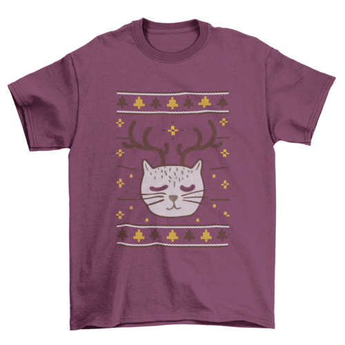 Premium Ugly Christmas Cat Tee - Festive Holiday Style