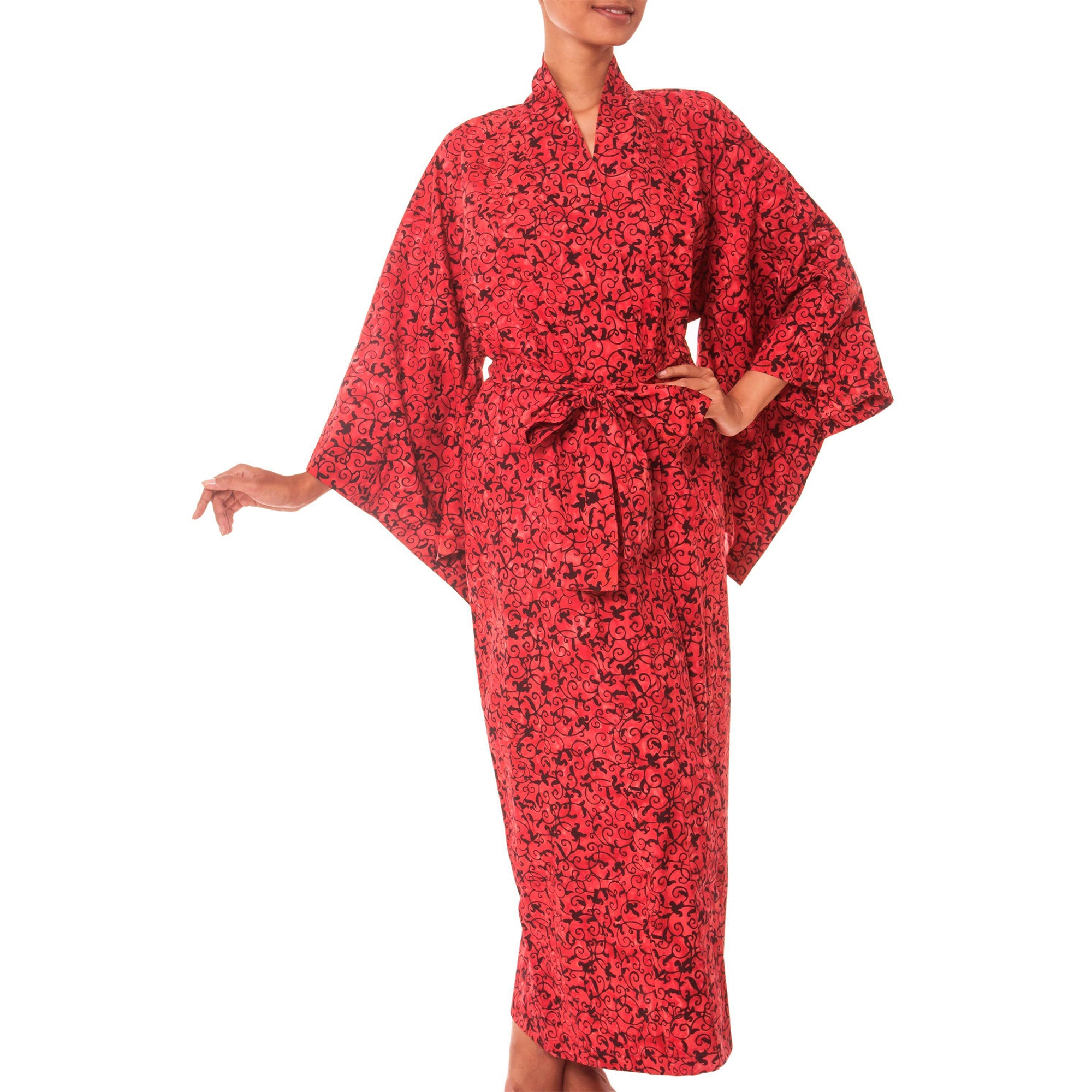 Premium Red Floral Cotton Batik Robe - Ultimate Comfort & Style