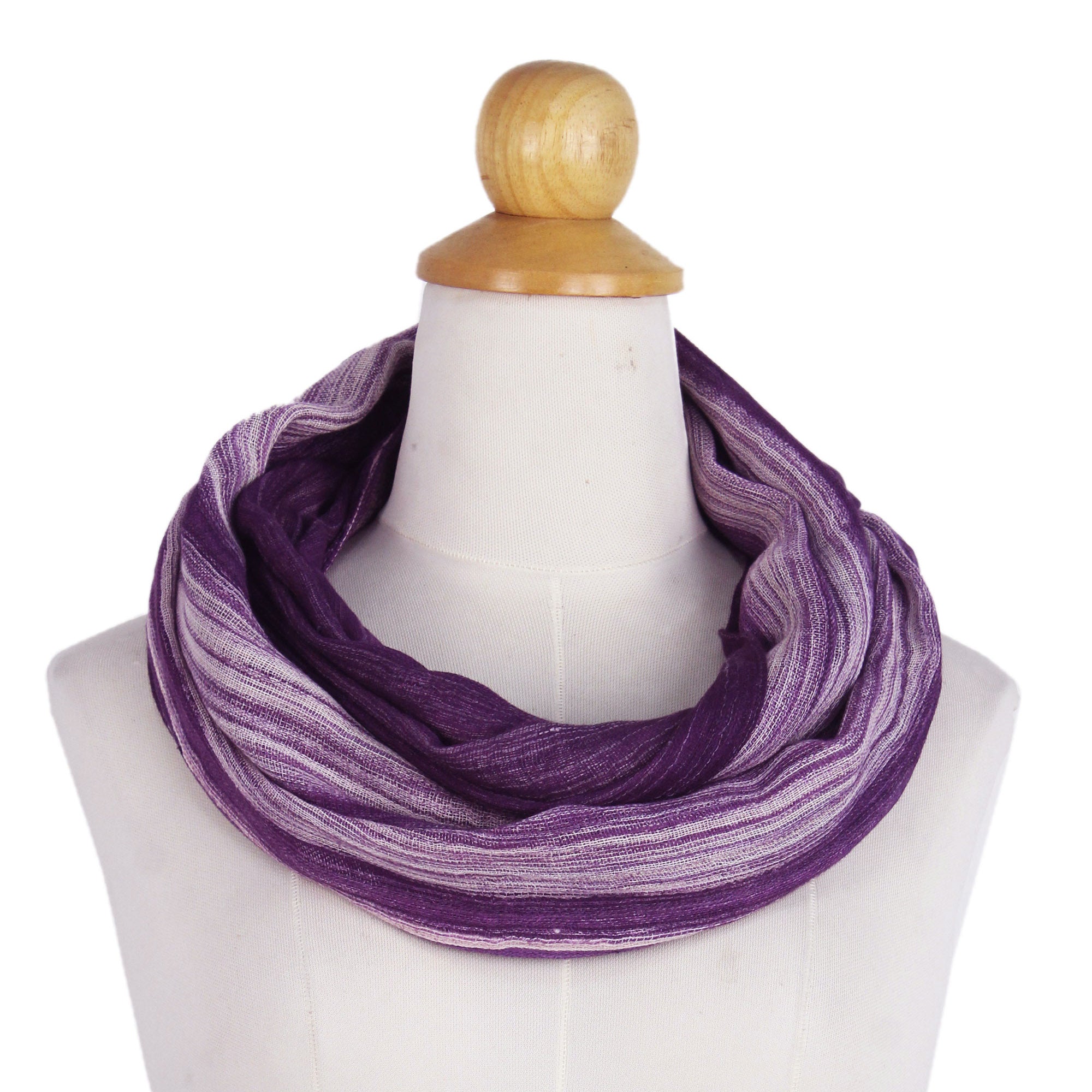 Premium Purple Skies Handwoven Infinity Scarf – Vibrant Purple & White Cotton Wrap