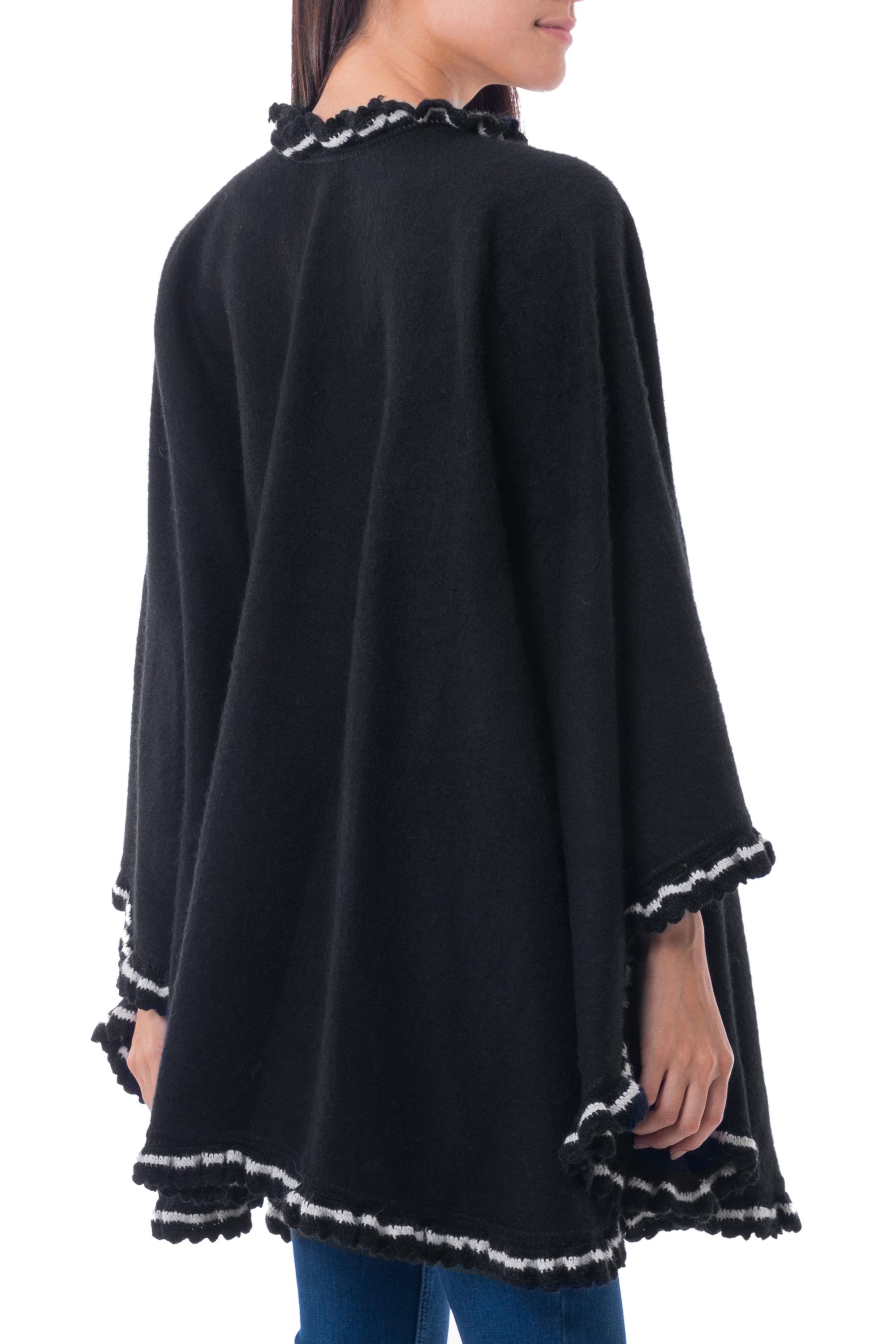 Premium Andean Snow Princess Black Alpaca Cape - Ultimate Luxury Wrap