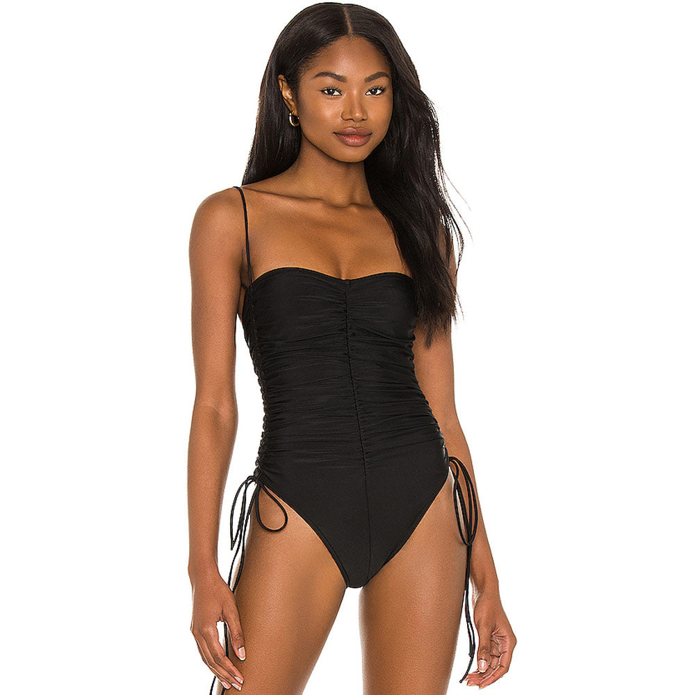 Glitter Glam High-Cut Brazilian One-Piece Swimsuit with Adjustable Ties