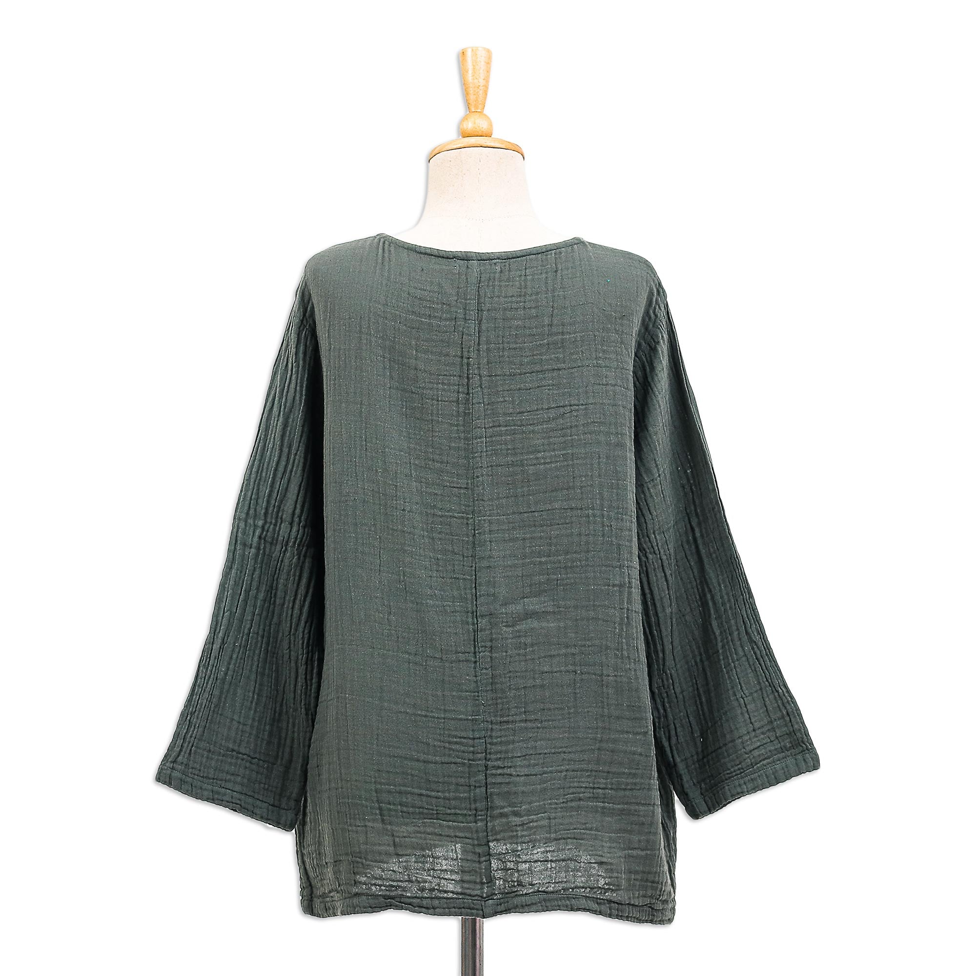 Ultimate Sage Grey Cotton Double Gauze Blouse – Modern Elegance