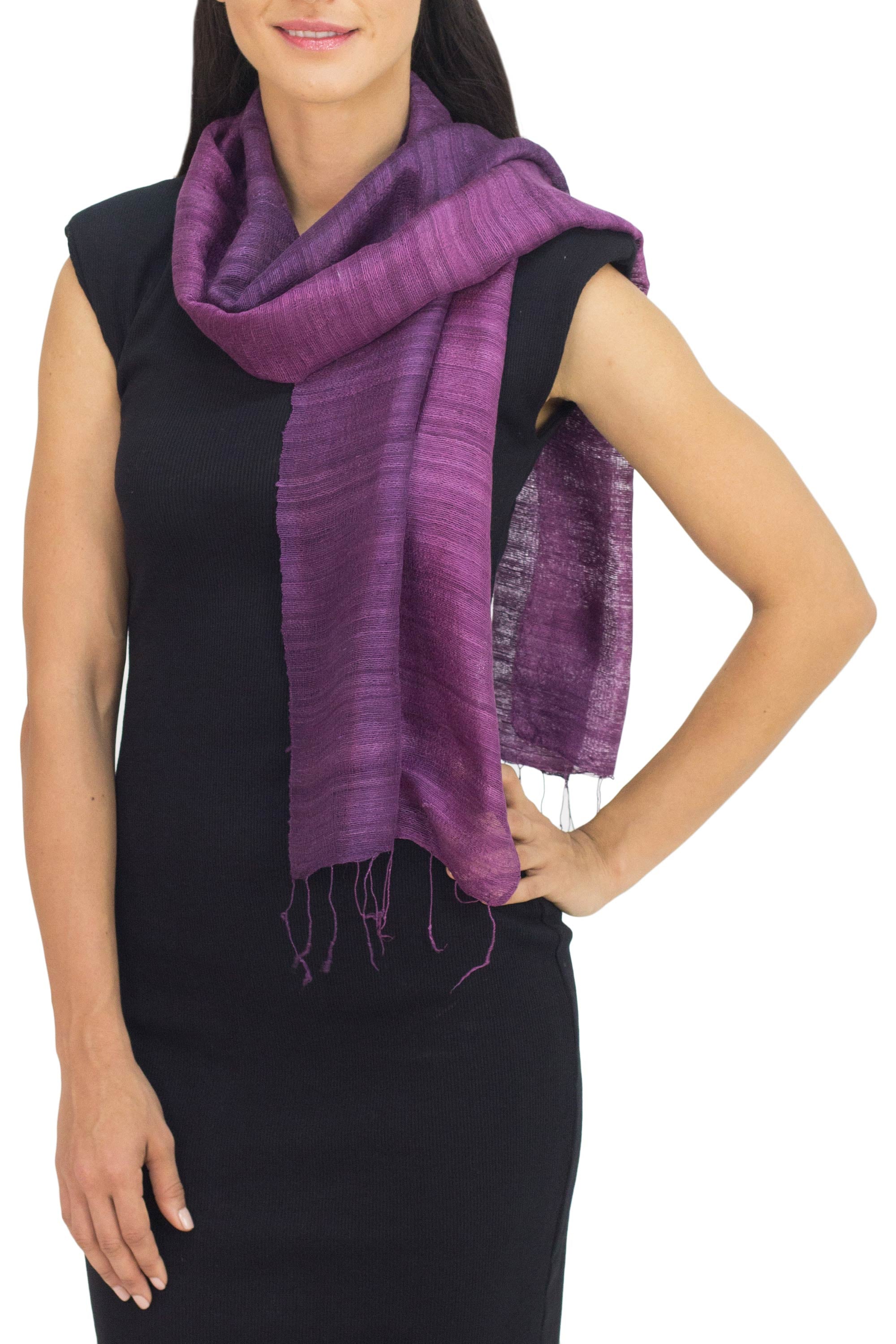 Premium Bold Orchid Purple Silk Scarf - Handmade Elegance