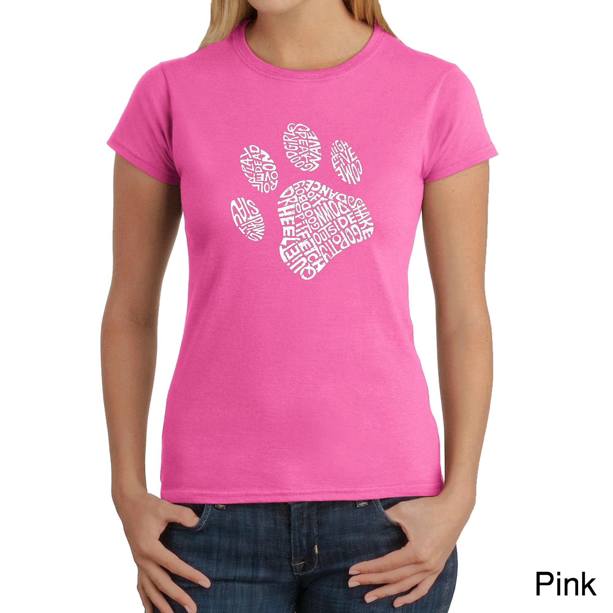 Premium Dog Lover's Word Art T-Shirt - Women's Paw Print Design