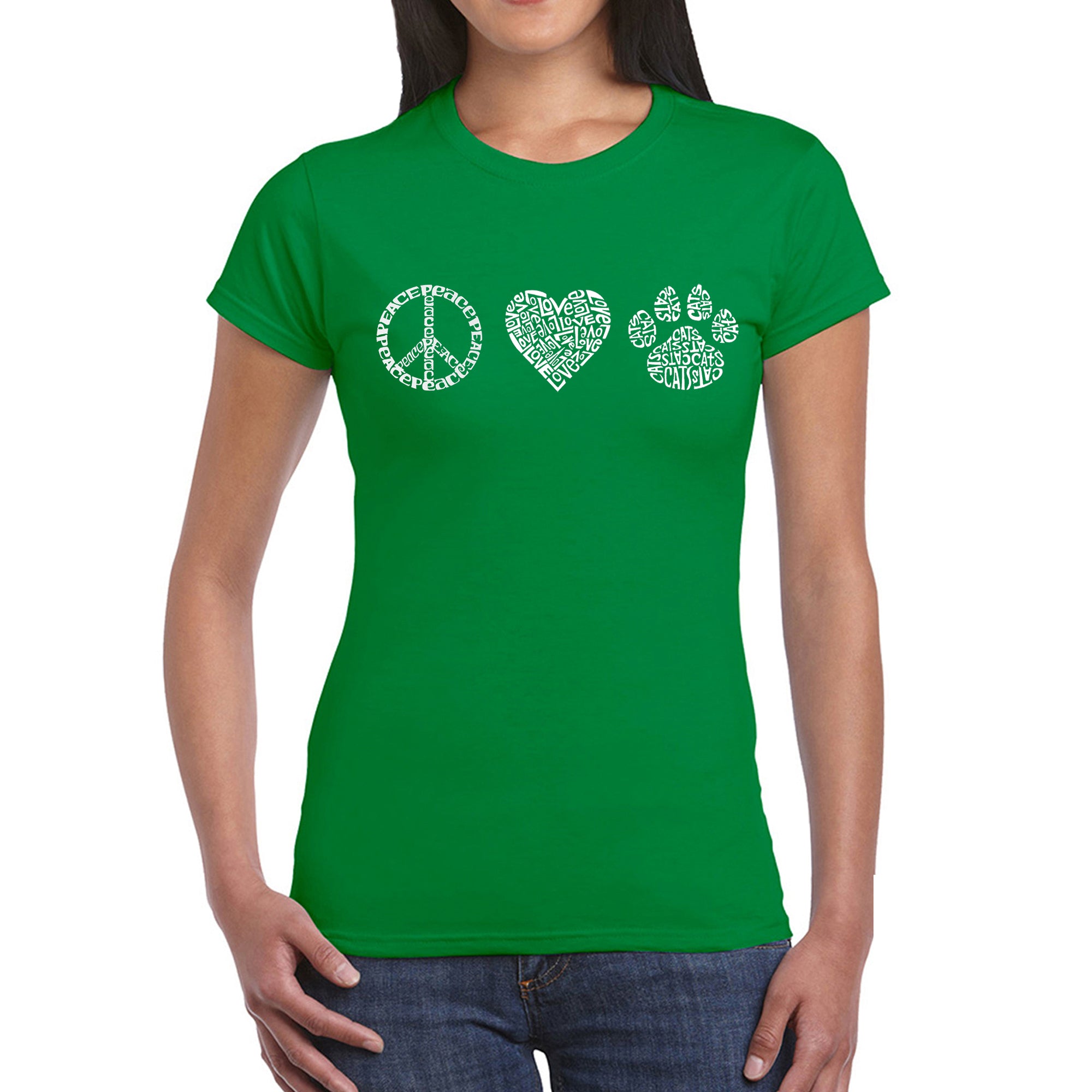 Premium Peace Love Cats - Women's Word Art T-Shirt