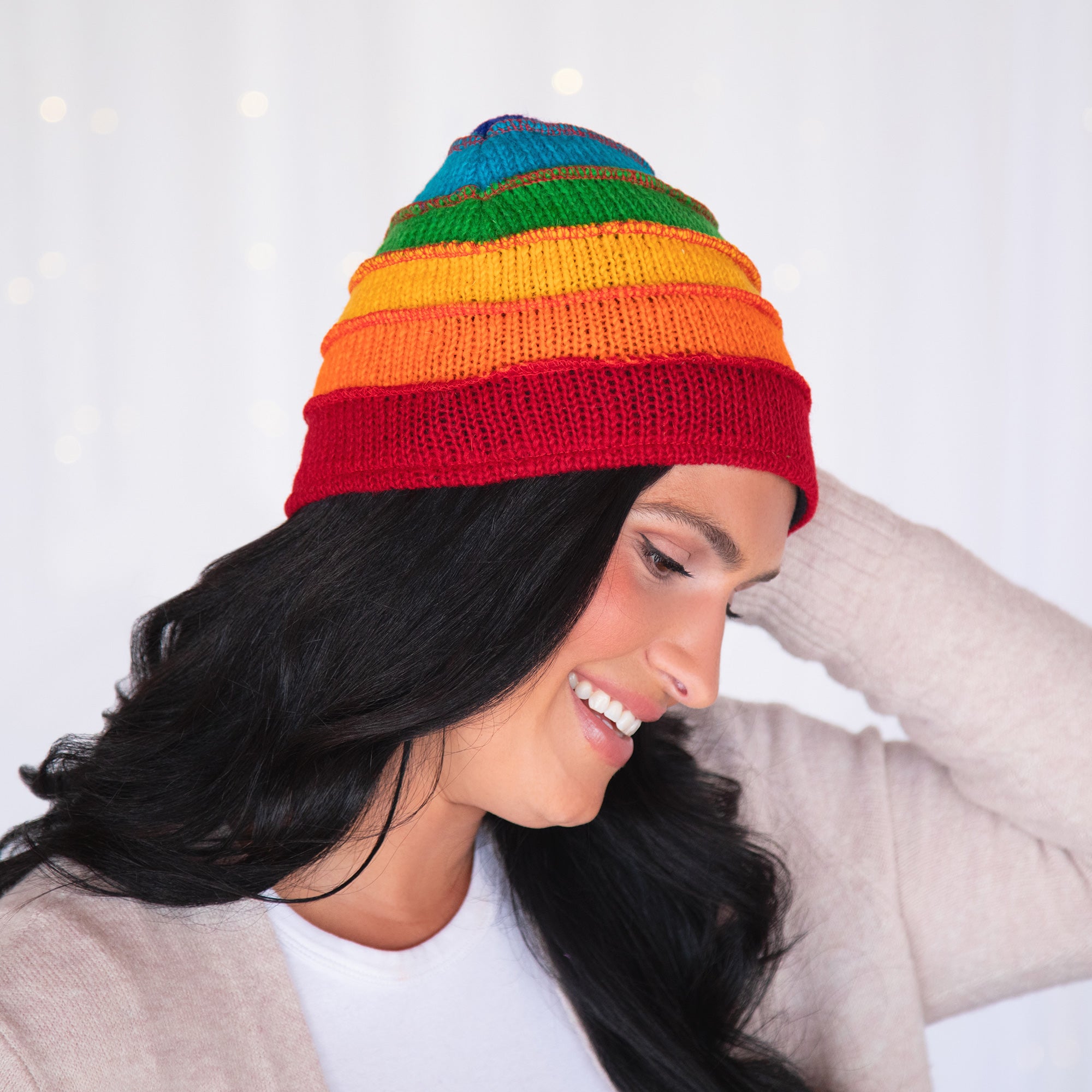 Premium Hand-Knit Rainbow Winter Hat