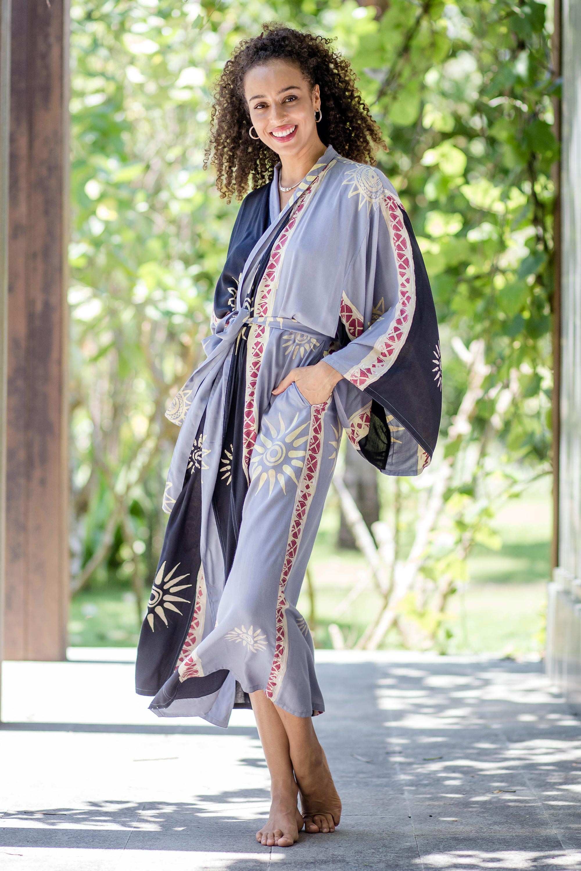 Premium Chakra Burst Batik Rayon Robe - Handcrafted in Bali