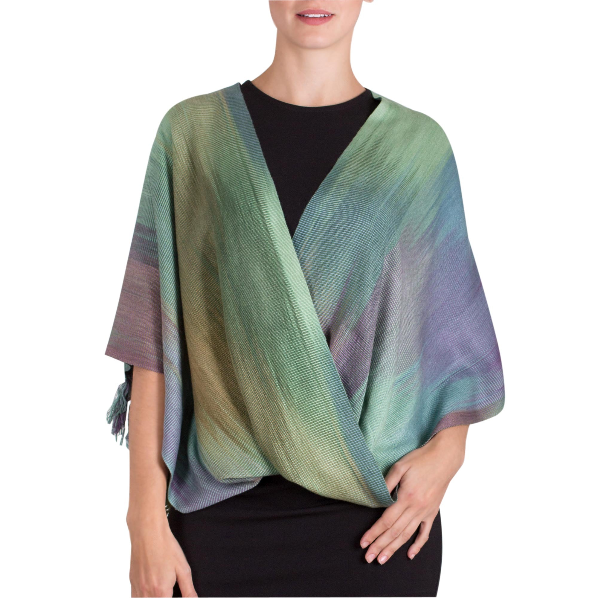 Premium Handwoven Rayon Poncho - Asymmetric Design from Guatemala