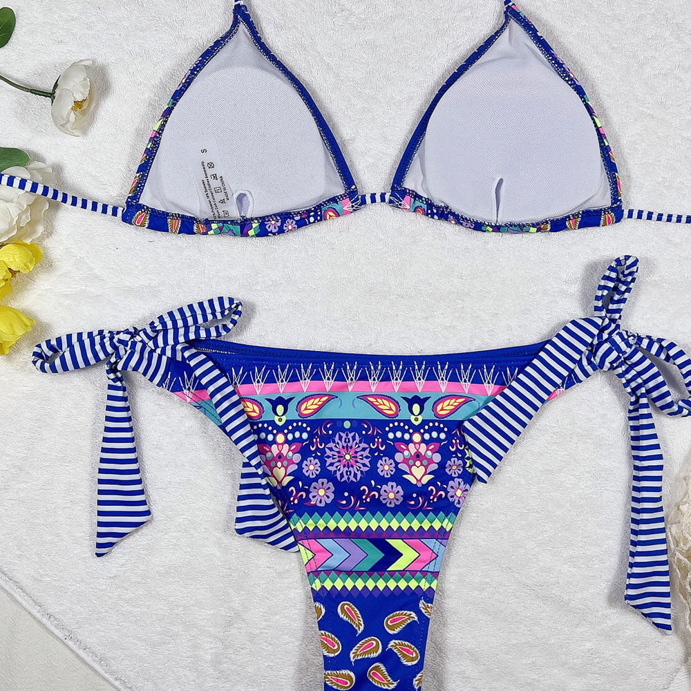 Ultimate Nautical Floral Tie-Side Bikini Set - Bohemian Style Two-Piece Swimsuit