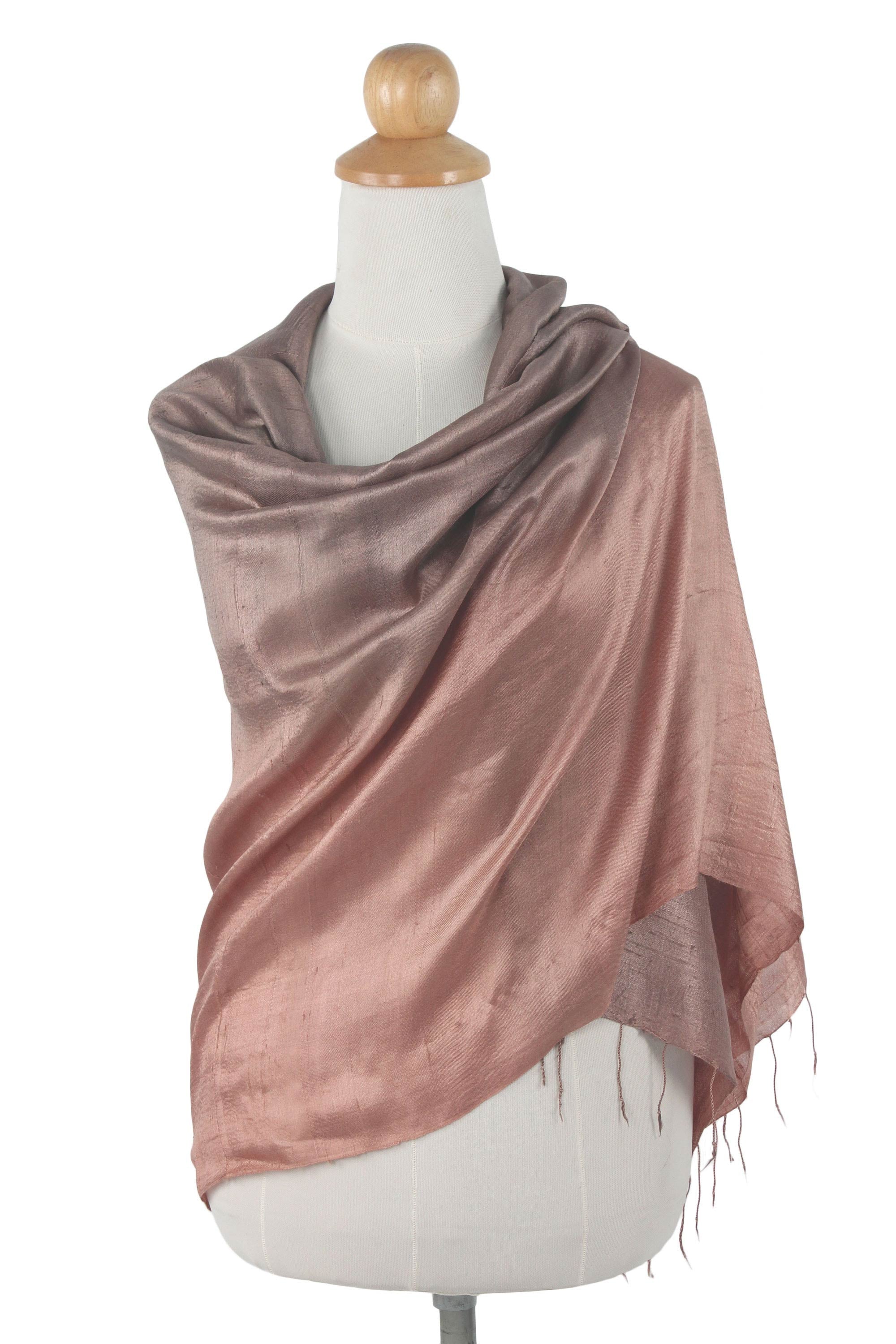 Premium Hand-Woven Silk Shawl in Shimmering Cinnamon Brown