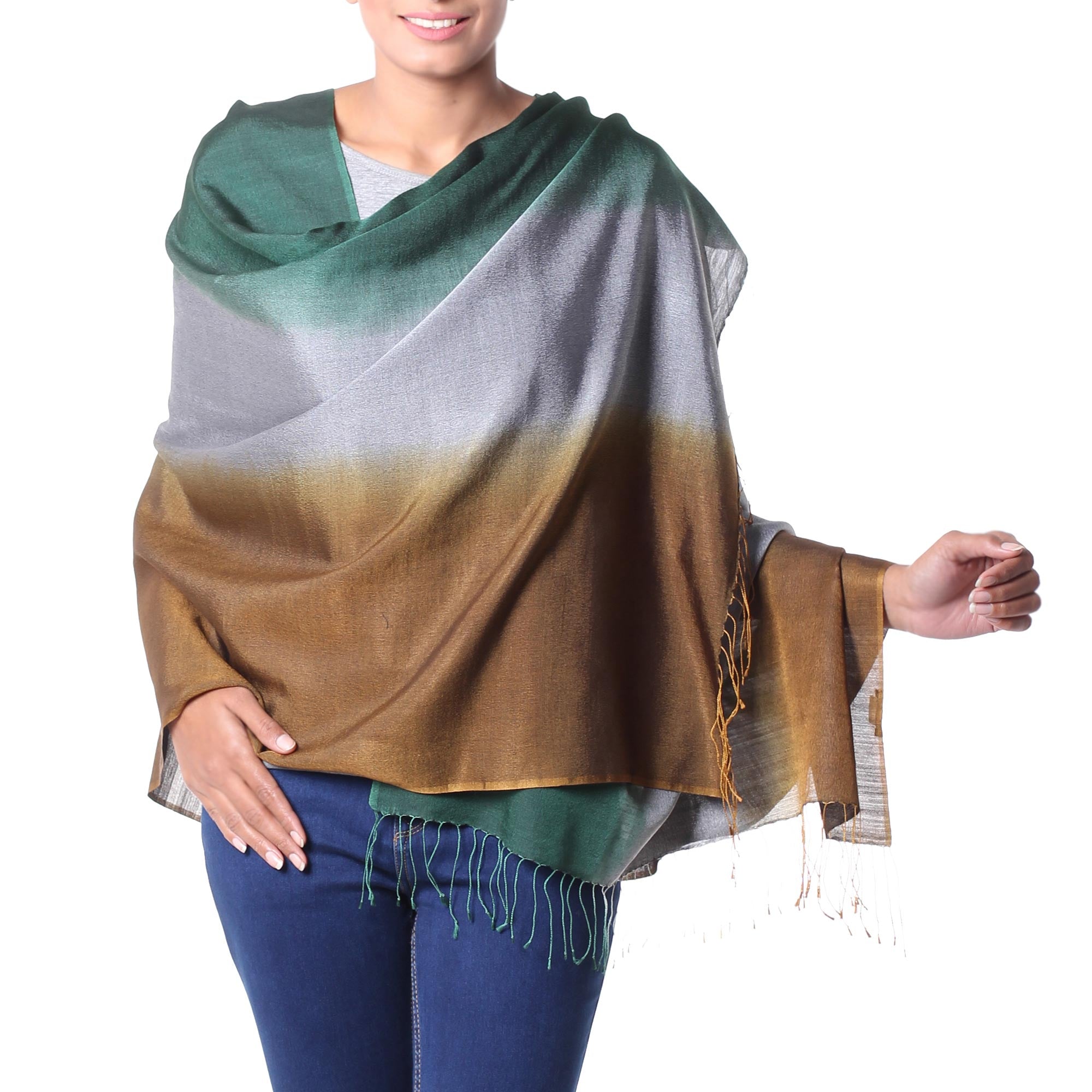 Premium Shimmering Earth Silk Wool Blend Wrap Shawl - Ultimate Elegance