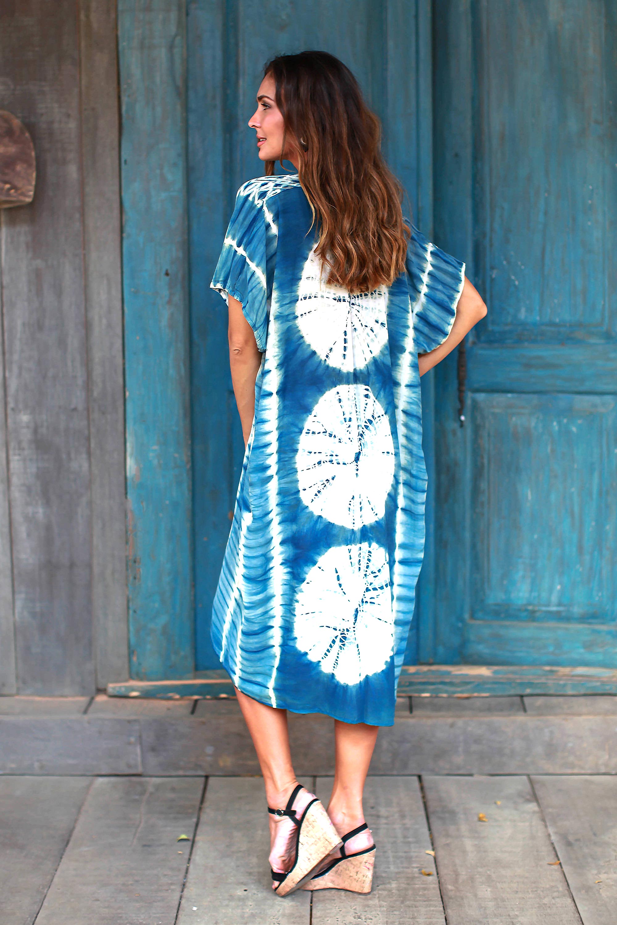 Premium Segara Telu Ocean Ripple Tie-Dyed Caftan - Handcrafted in Java