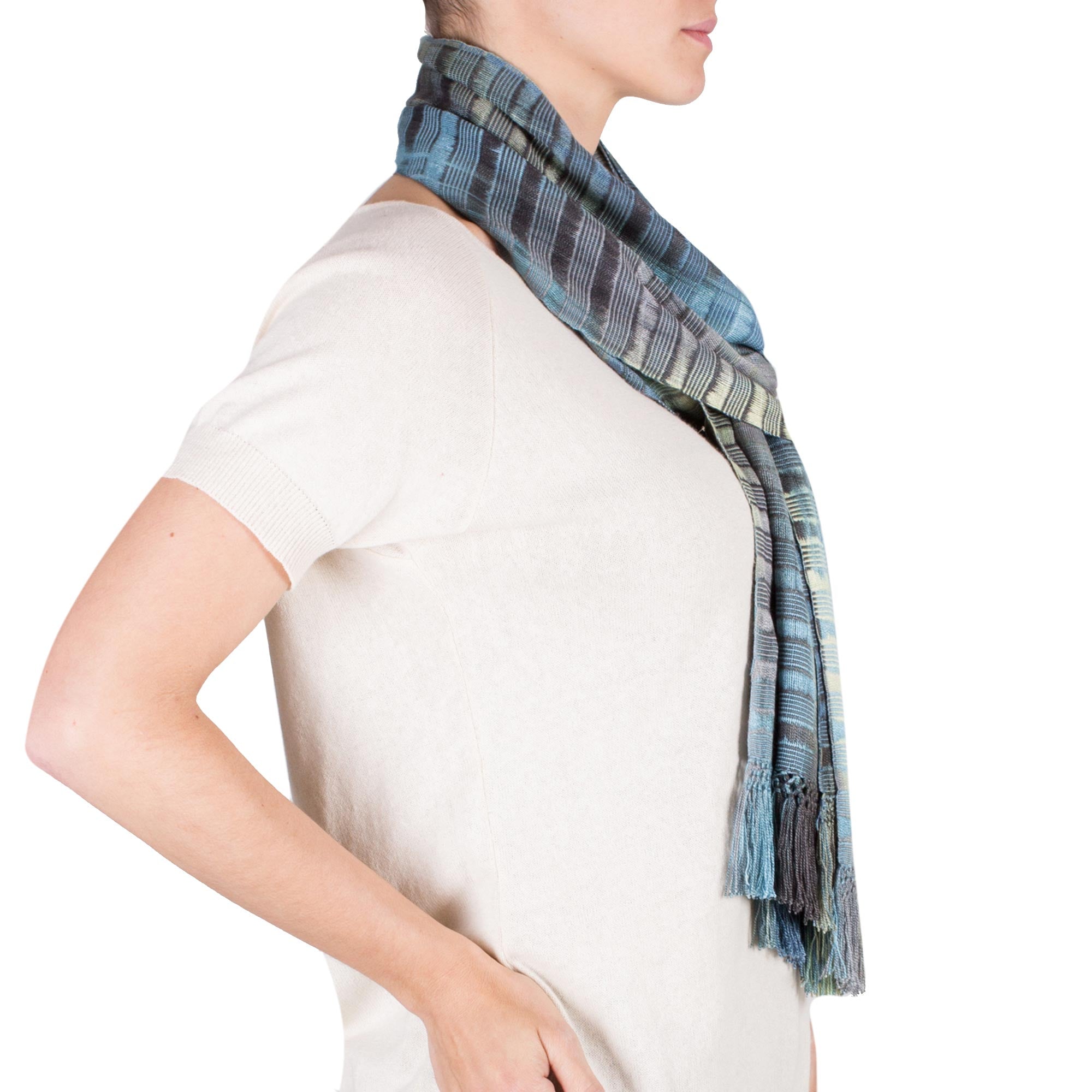 Premium Handwoven Rayon Chenille Scarf – Waves on the Lake Design