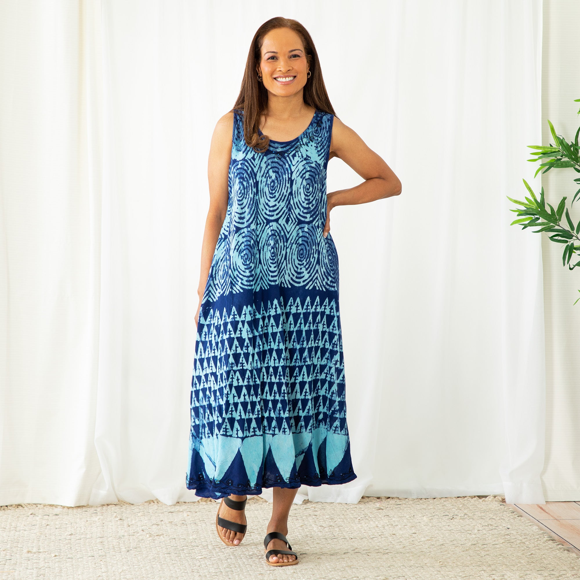 Premium Blue Diamond Maxi Dress - Handmade Elegance