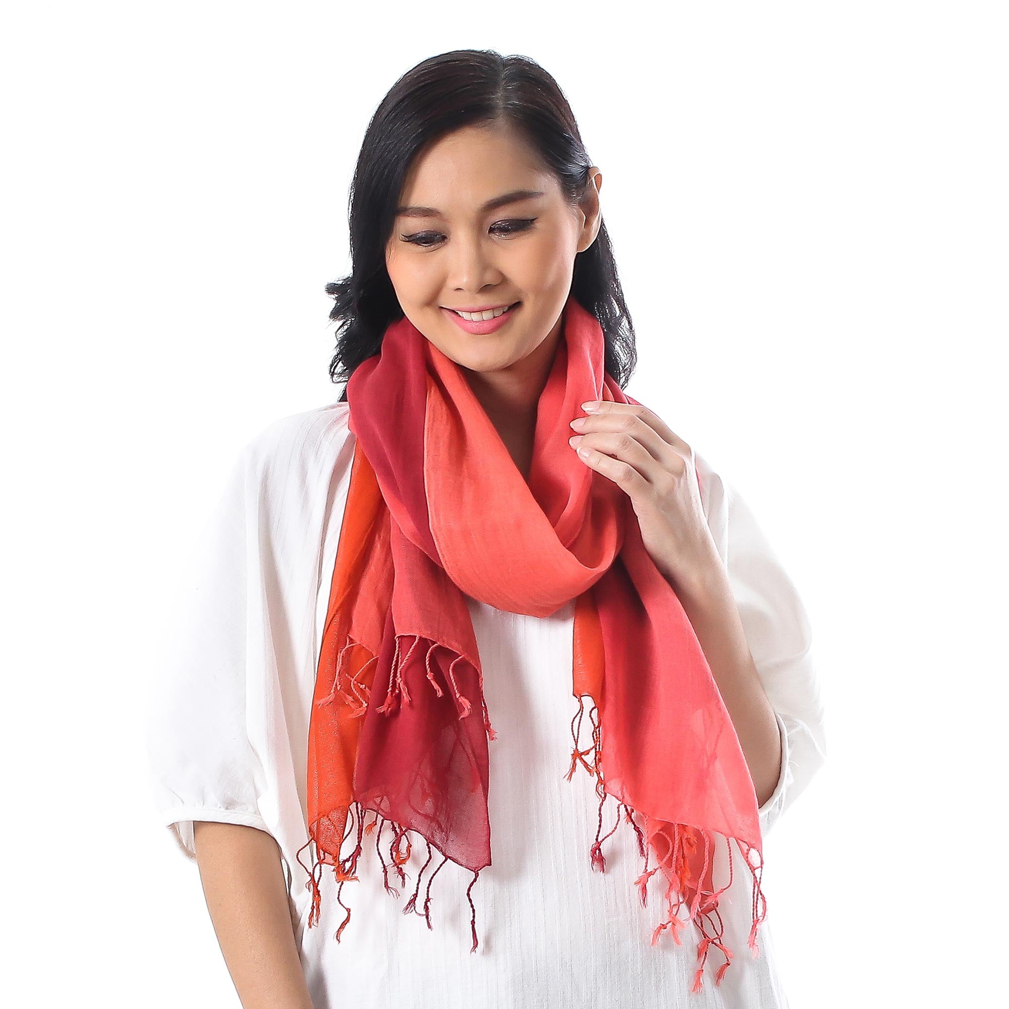 Premium Ombre Cotton Wrap Scarves Set - Red, Pink & Coral (Pair)