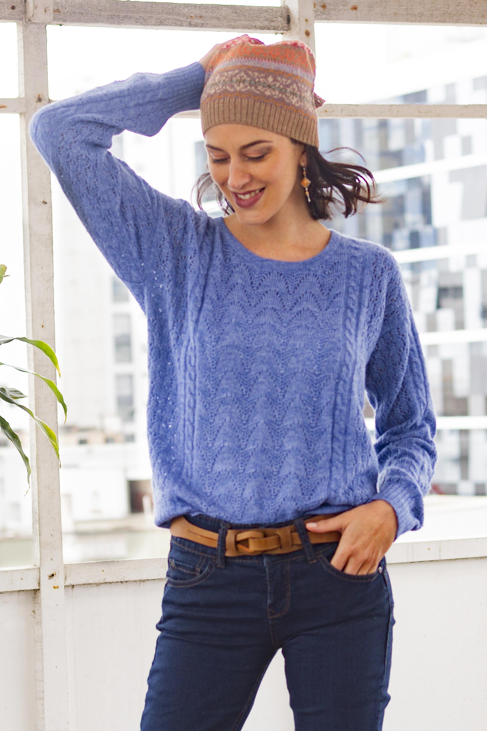 Premium Heathered Blue Baby Alpaca Blend Sweater - Ultimate Softness & Style