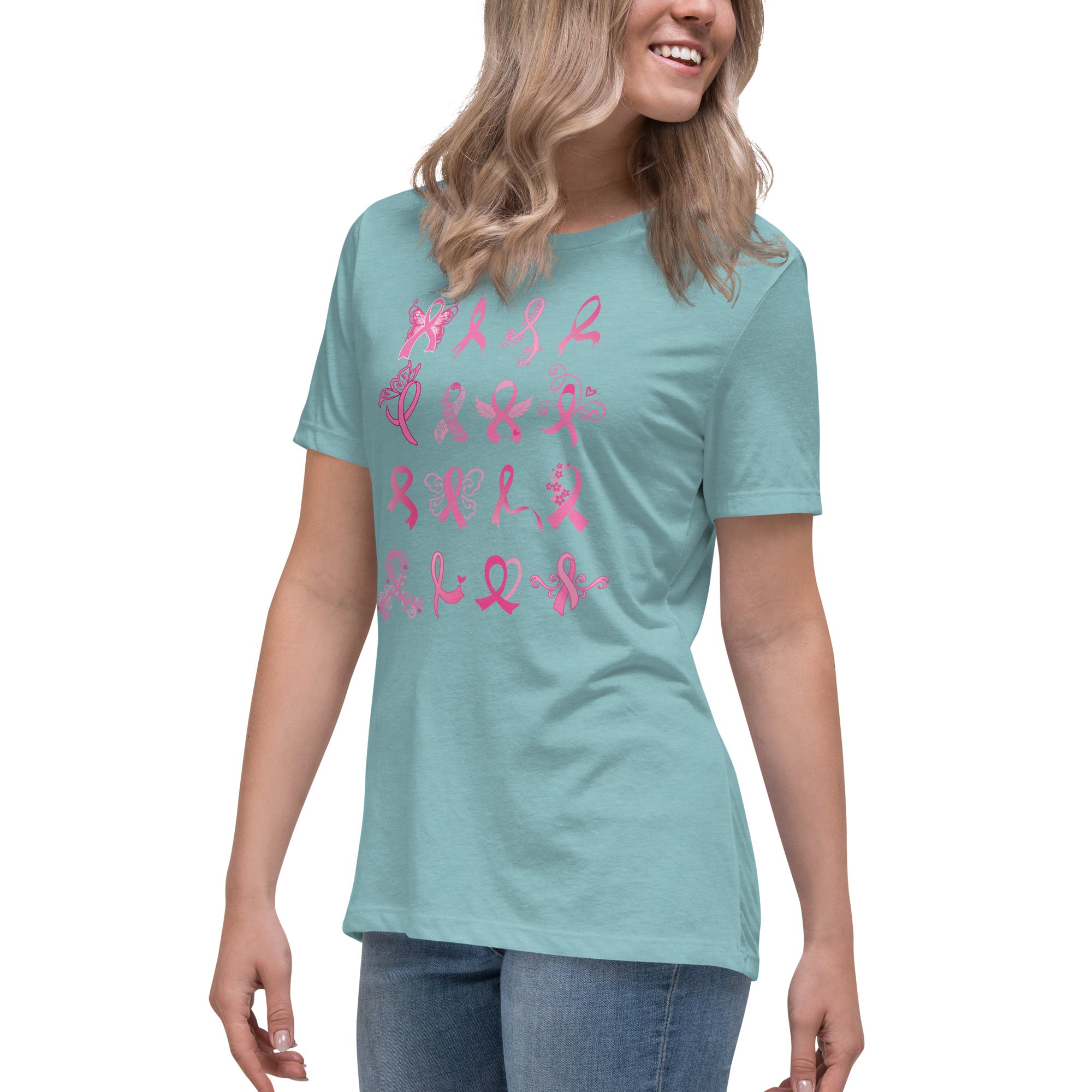 Premium Rows of Ribbons Women's Relaxed T-Shirt - Ultimate Comfort for Breast Cancer Awareness