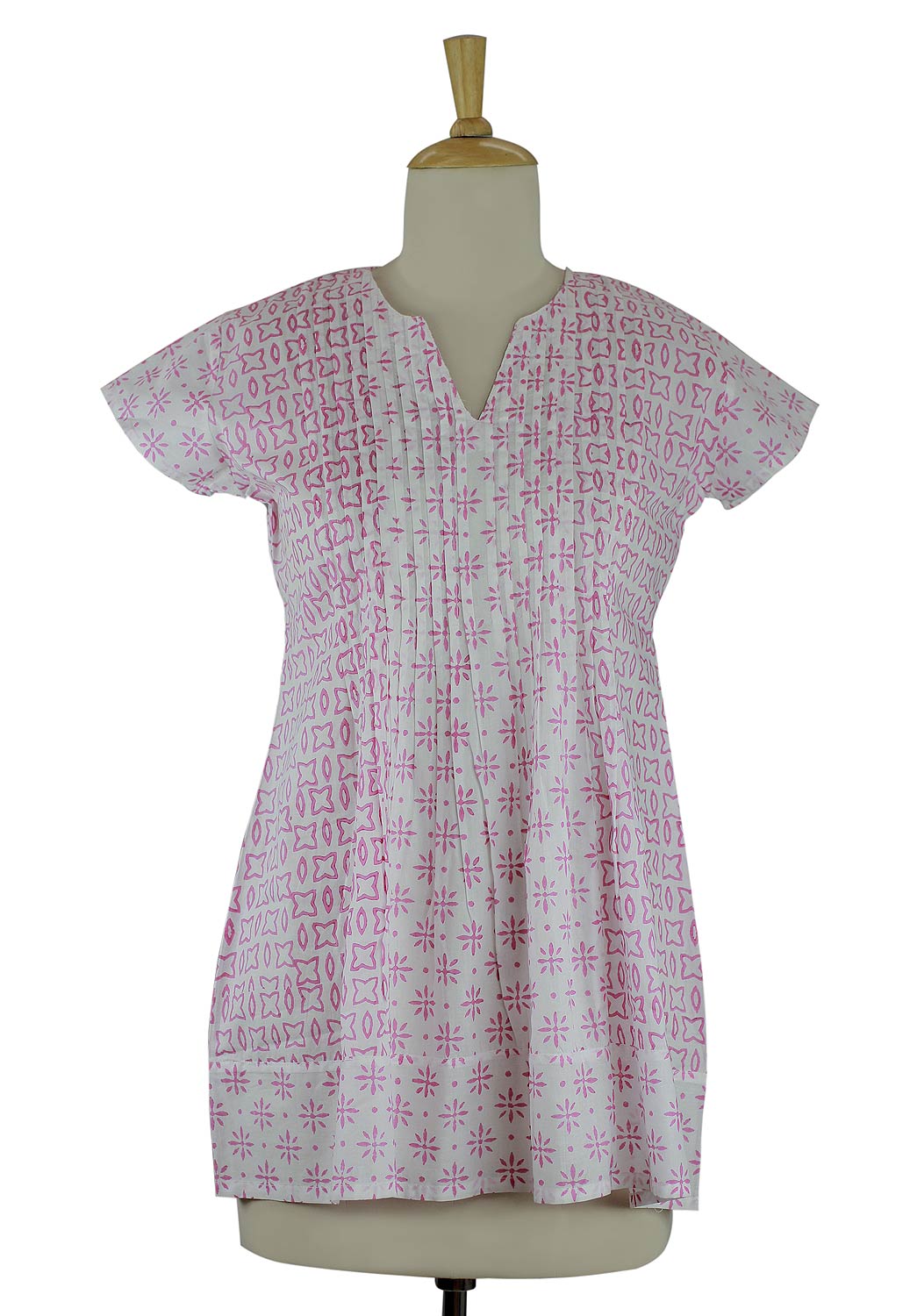 Premium Rose Harmony Handcrafted Cotton Tunic Top - Pink & White