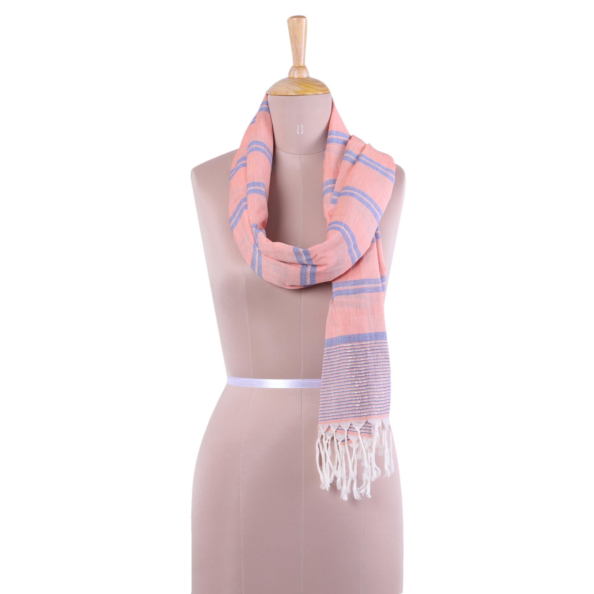 Premium Hand-Woven Melon & Blue Stripes Cotton Scarf – Ultimate Beach Style