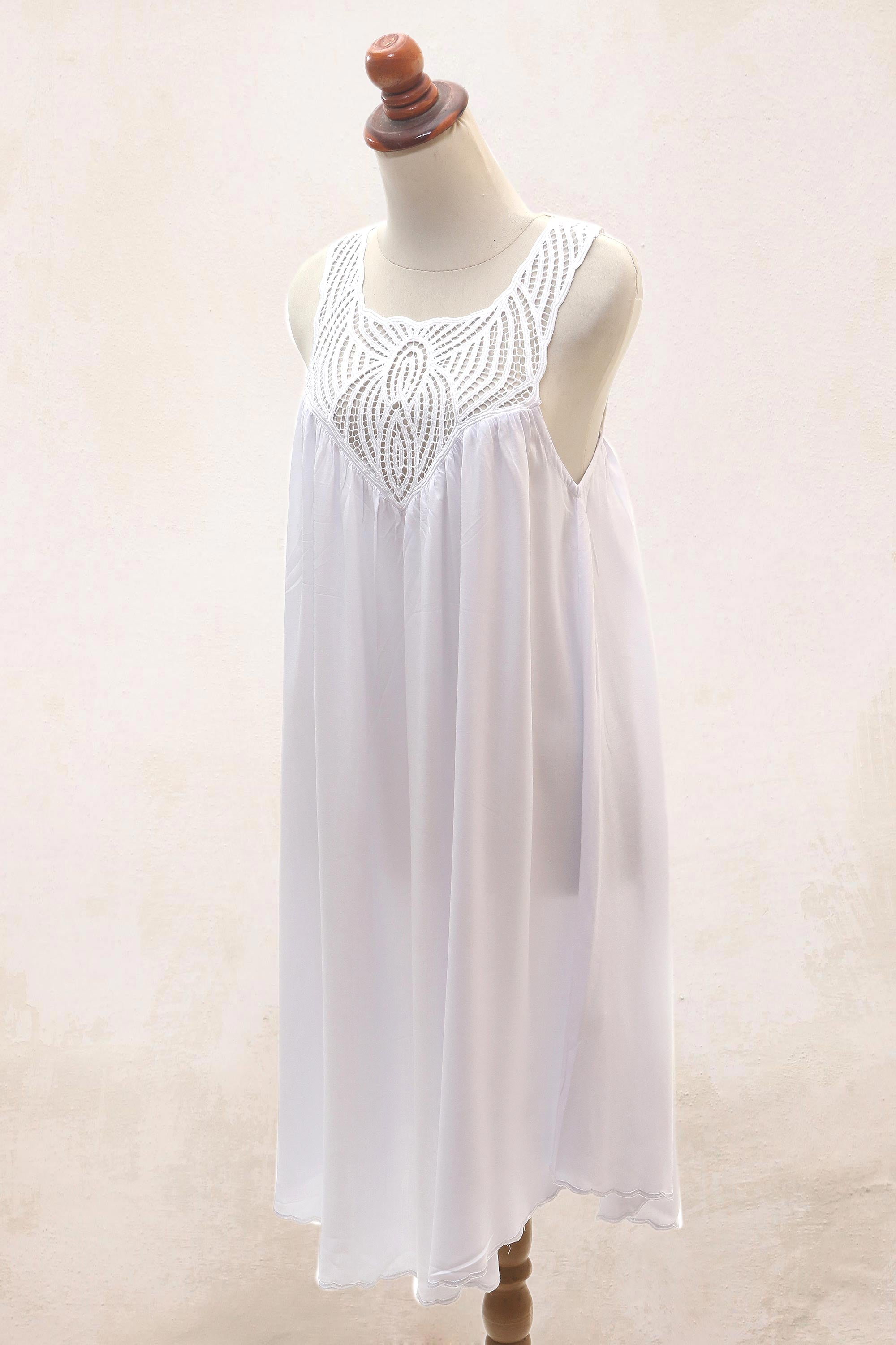 Premium Hand-Embroidered White Cotton Dress - Drifting Clouds Collection