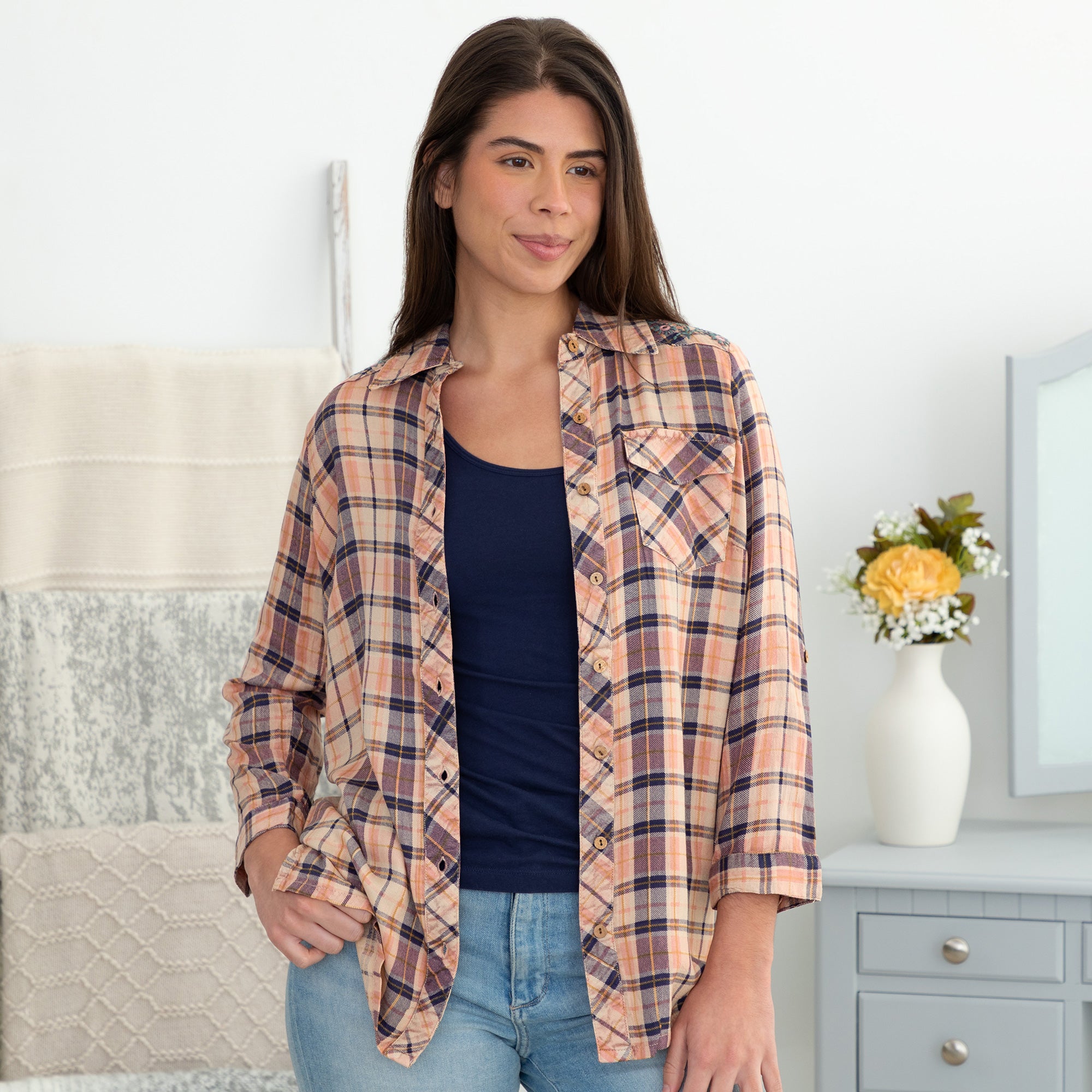 Premium Floral Embroidery Plaid Shirt – Ultimate Style Upgrade