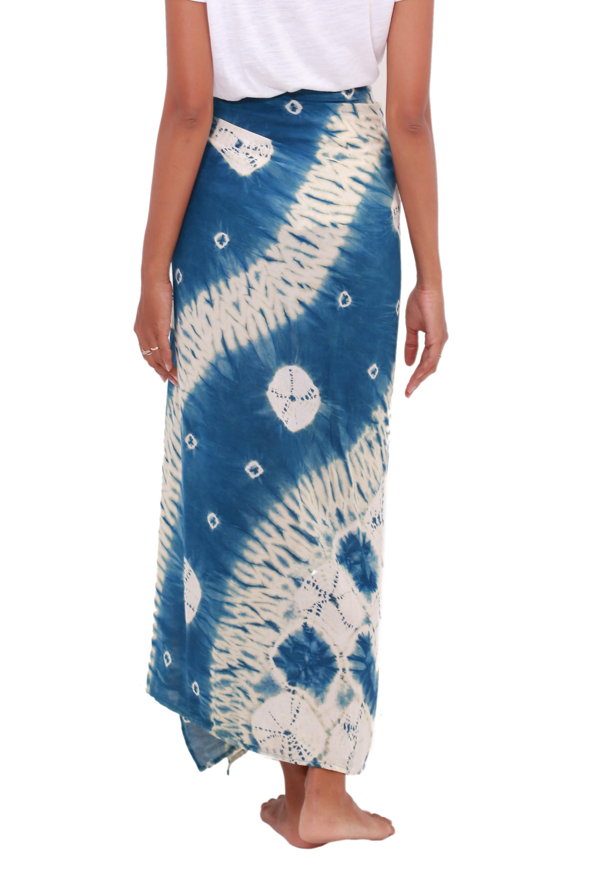 Premium Toya Segara Bliss Wave Tie-Dyed Rayon Sarong - Handcrafted in Java