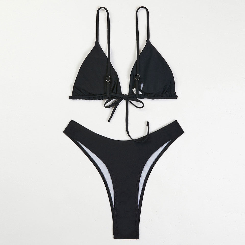 Ultimate Solid Charm Tie-Front Triangle Bikini Set