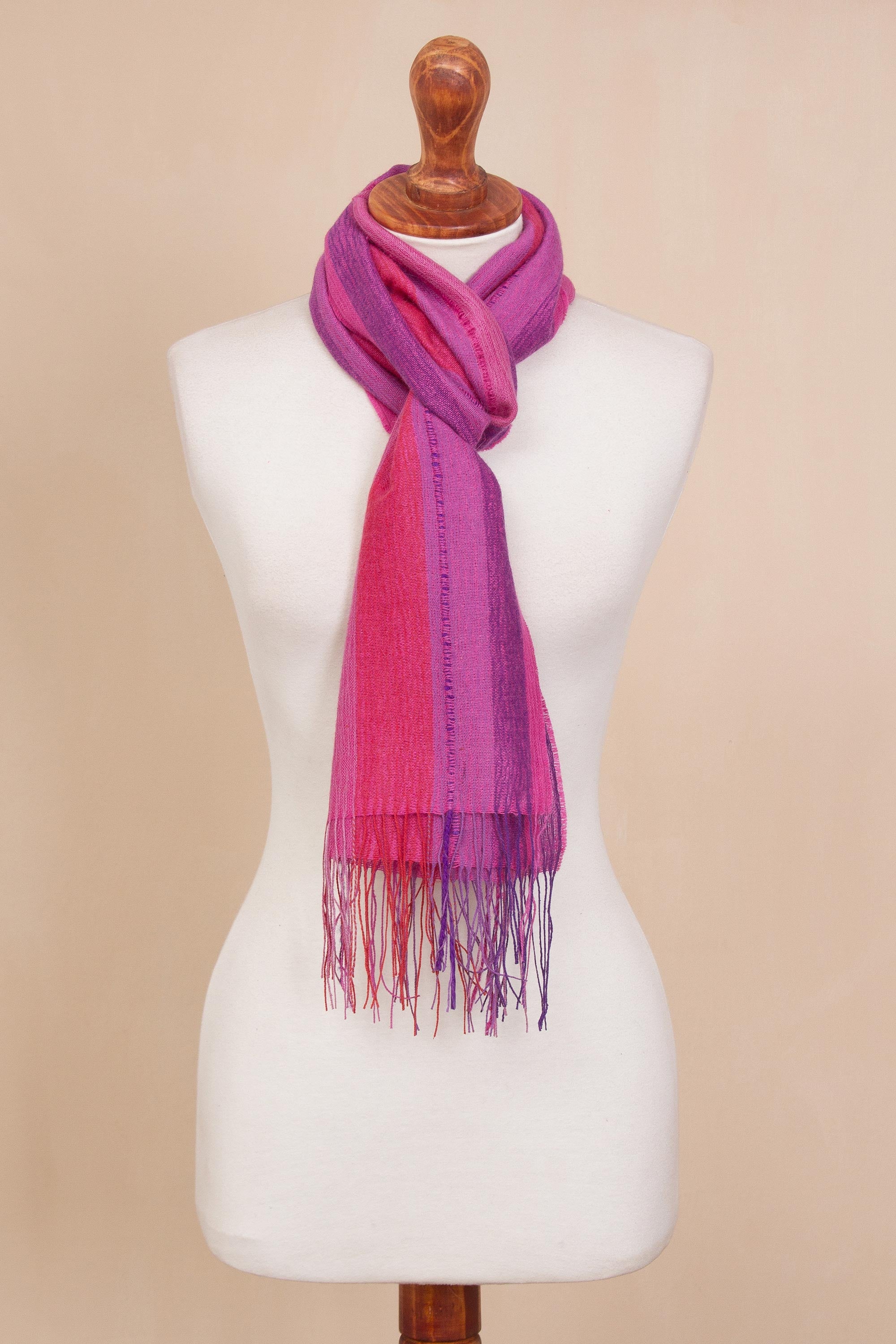 Premium Alpaca Scarf in Vibrant Pink & Purple - Handmade in Peru