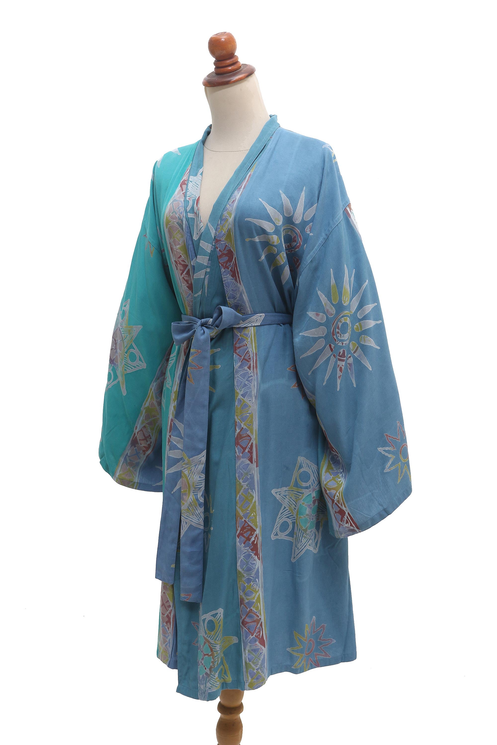 Premium Hand-Stamped Batik Rayon Spa Robe from Bali - Ultimate Comfort