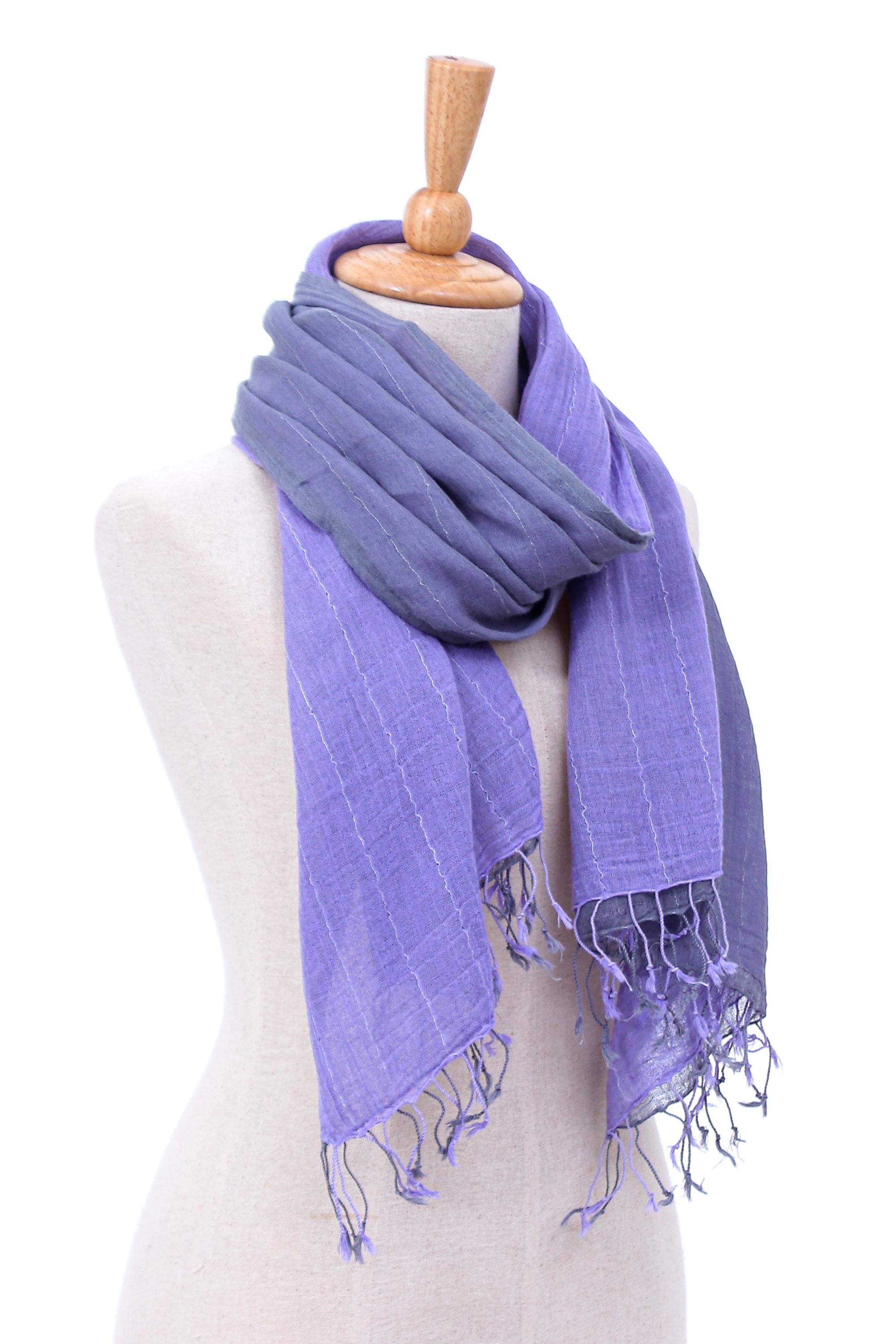 Premium Thai Purple Cotton Duo Scarf - Handcrafted Elegance