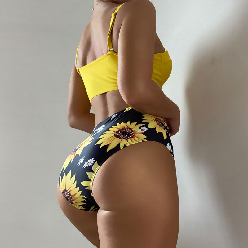 Premium Boho Sunflower Print High Waist Bikini Set - Ultimate Summer Style